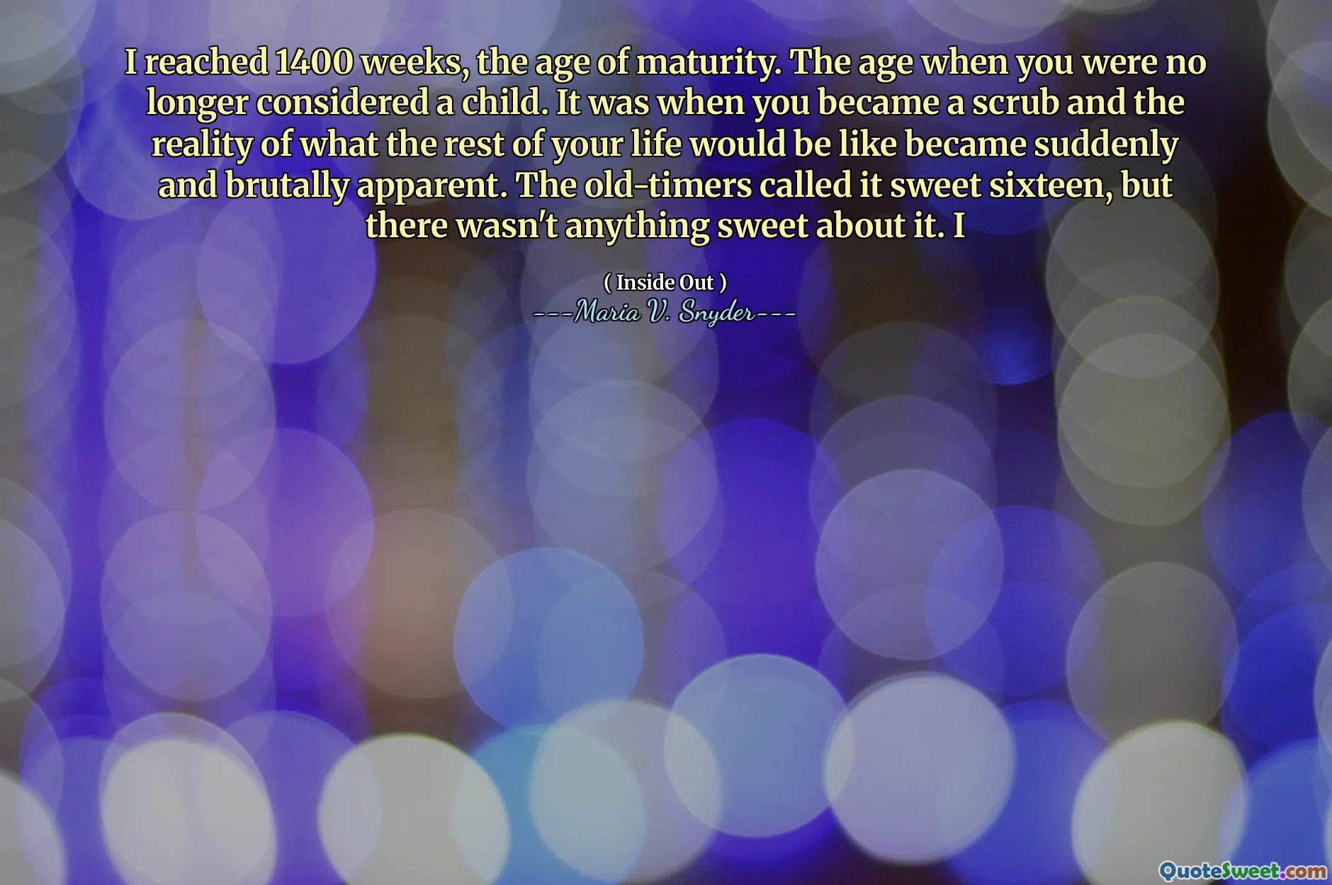 I reached 1400 weeks, the age of maturity. The age when you were no longer considered a child. It was when you became a scrub and the reality of what the rest of your life would be like became suddenly and brutally apparent. The old-timers called it sweet sixteen, but there wasn't anything sweet about it. I