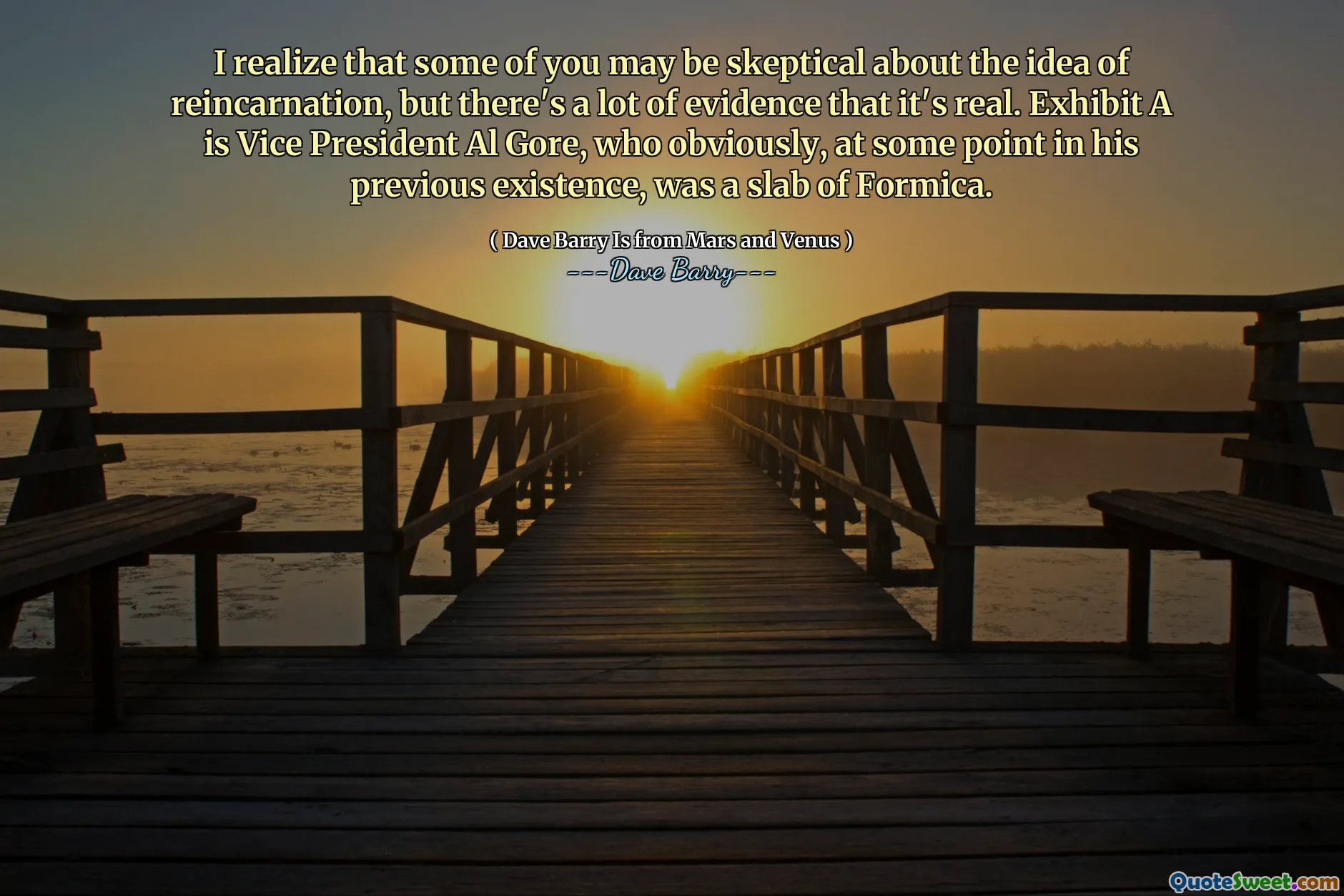 I realize that some of you may be skeptical about the idea of reincarnation, but there's a lot of evidence that it's real. Exhibit A is Vice President Al Gore, who obviously, at some point in his previous existence, was a slab of Formica.