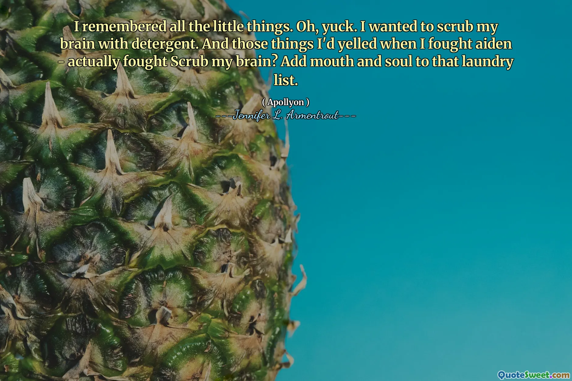 I remembered all the little things. Oh, yuck. I wanted to scrub my brain with detergent. And those things I'd yelled when I fought aiden - actually fought Scrub my brain? Add mouth and soul to that laundry list.