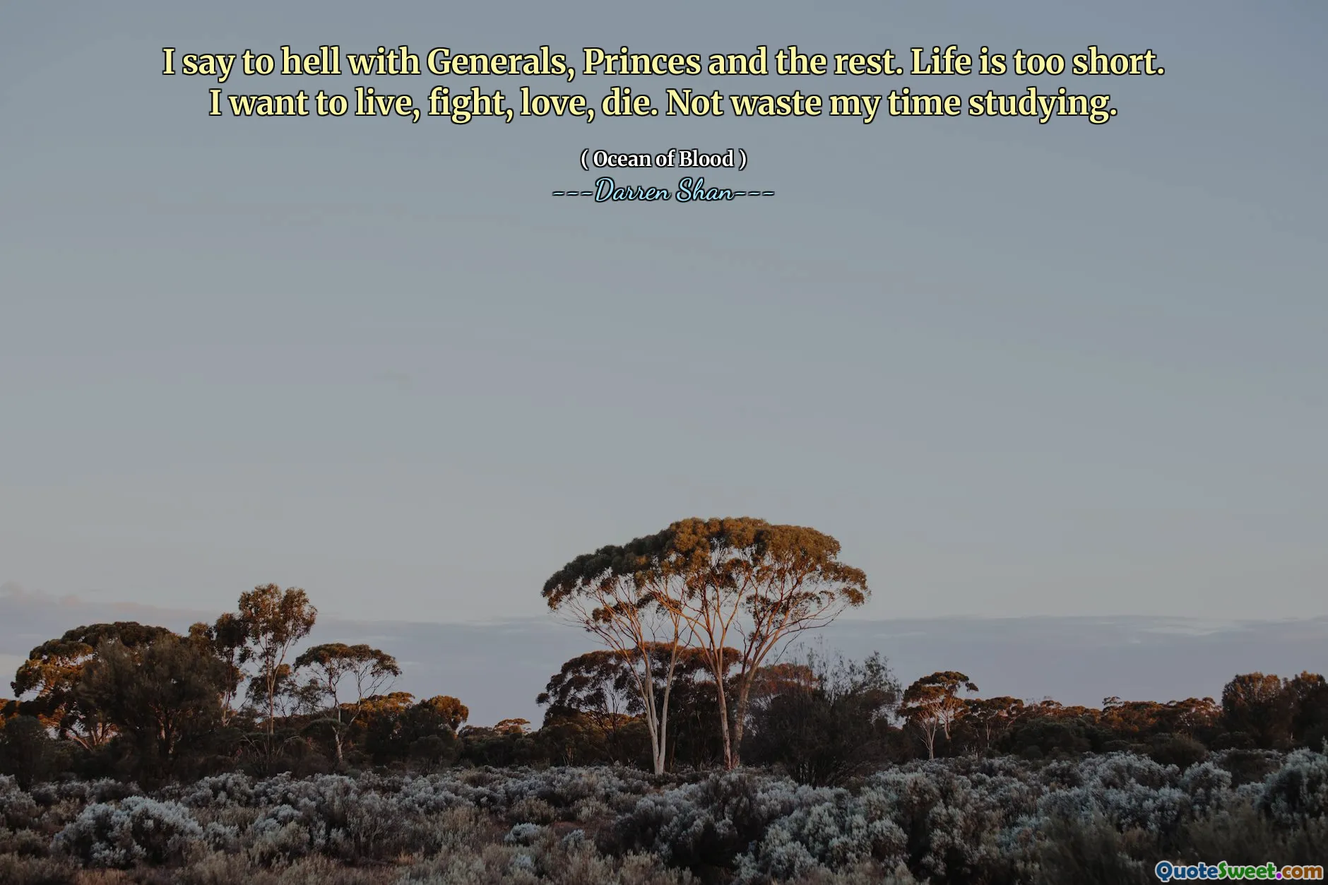 I say to hell with Generals, Princes and the rest. Life is too short. I want to live, fight, love, die. Not waste my time studying.