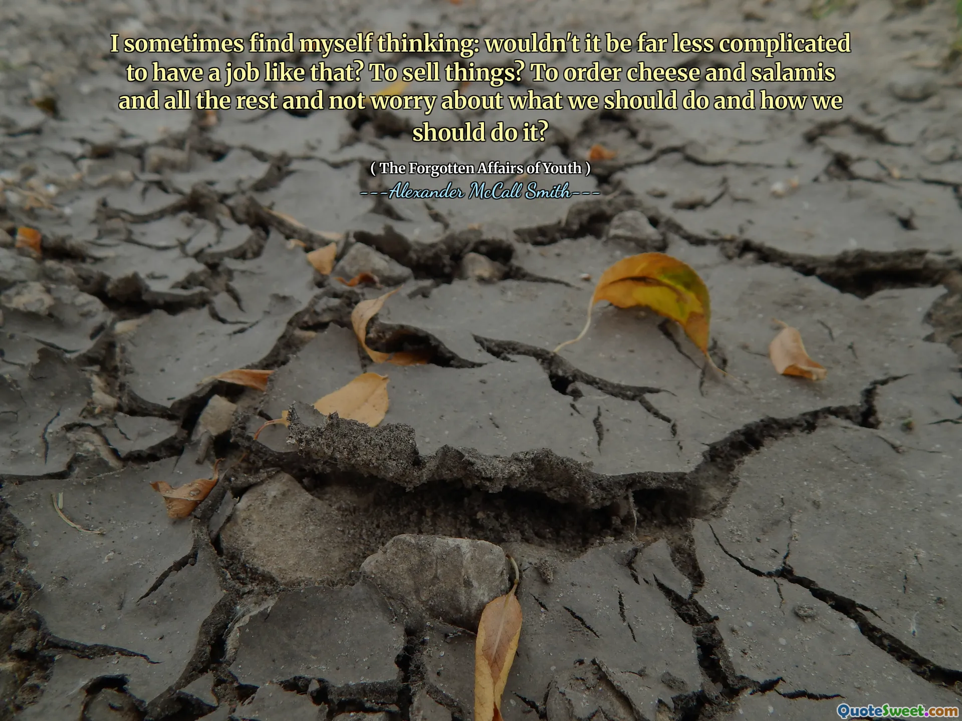 A veces me encuentro pensando: ¿no sería mucho menos complicado tener un trabajo como ese? Para vender cosas? Para pedir queso y salamis y todo el resto y no preocuparse por lo que debemos hacer y cómo debemos hacerlo.