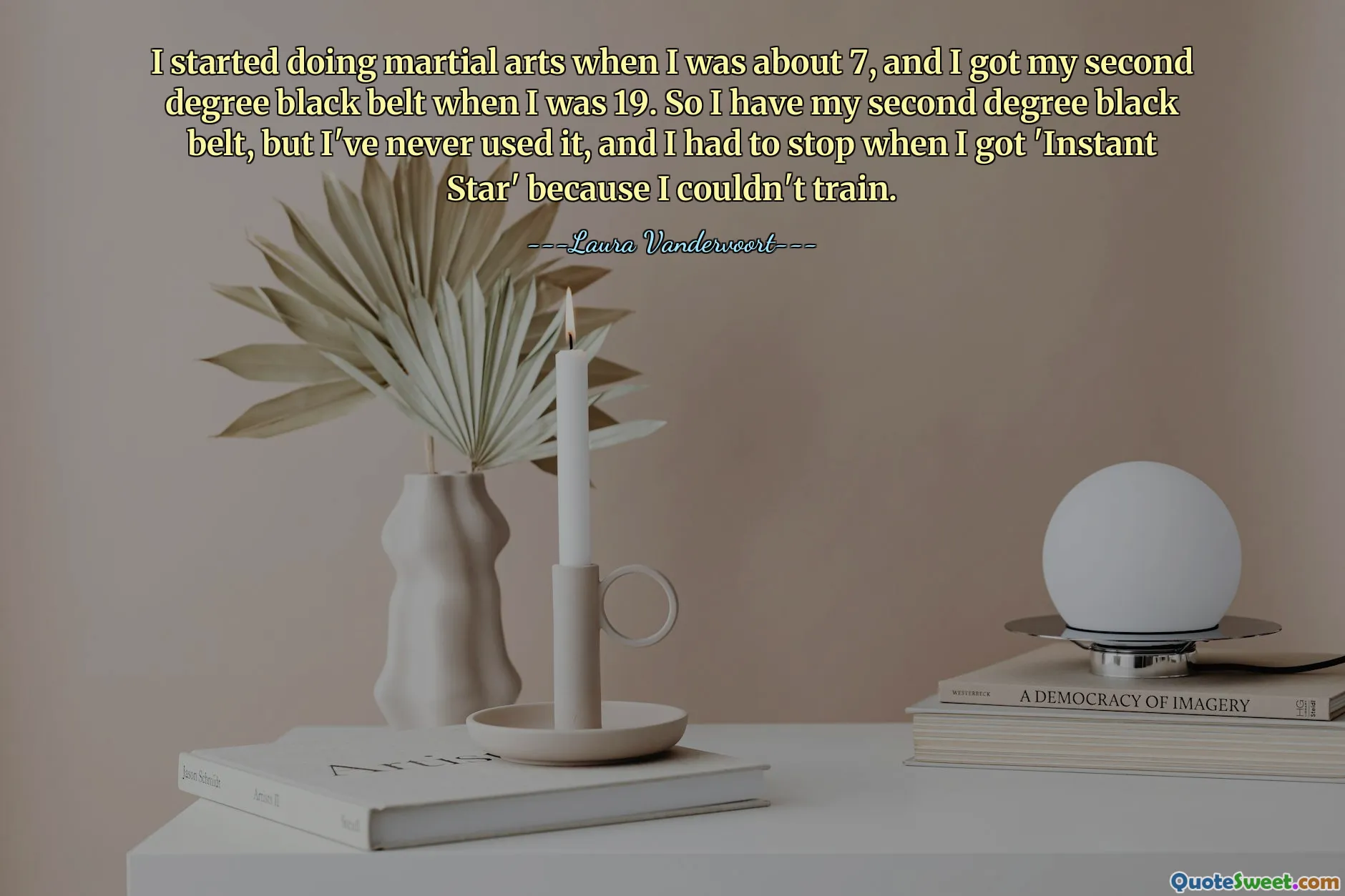 I started doing martial arts when I was about 7, and I got my second degree black belt when I was 19. So I have my second degree black belt, but I've never used it, and I had to stop when I got 'Instant Star' because I couldn't train.