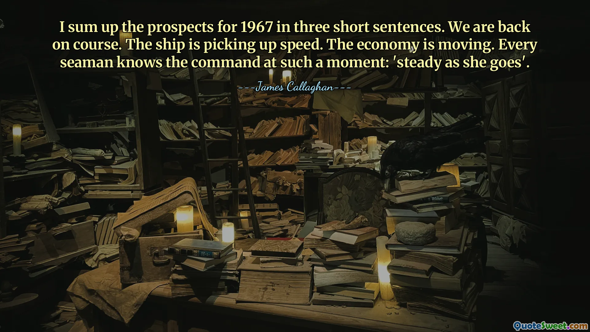 I sum up the prospects for 1967 in three short sentences. We are back on course. The ship is picking up speed. The economy is moving. Every seaman knows the command at such a moment: 'steady as she goes'.