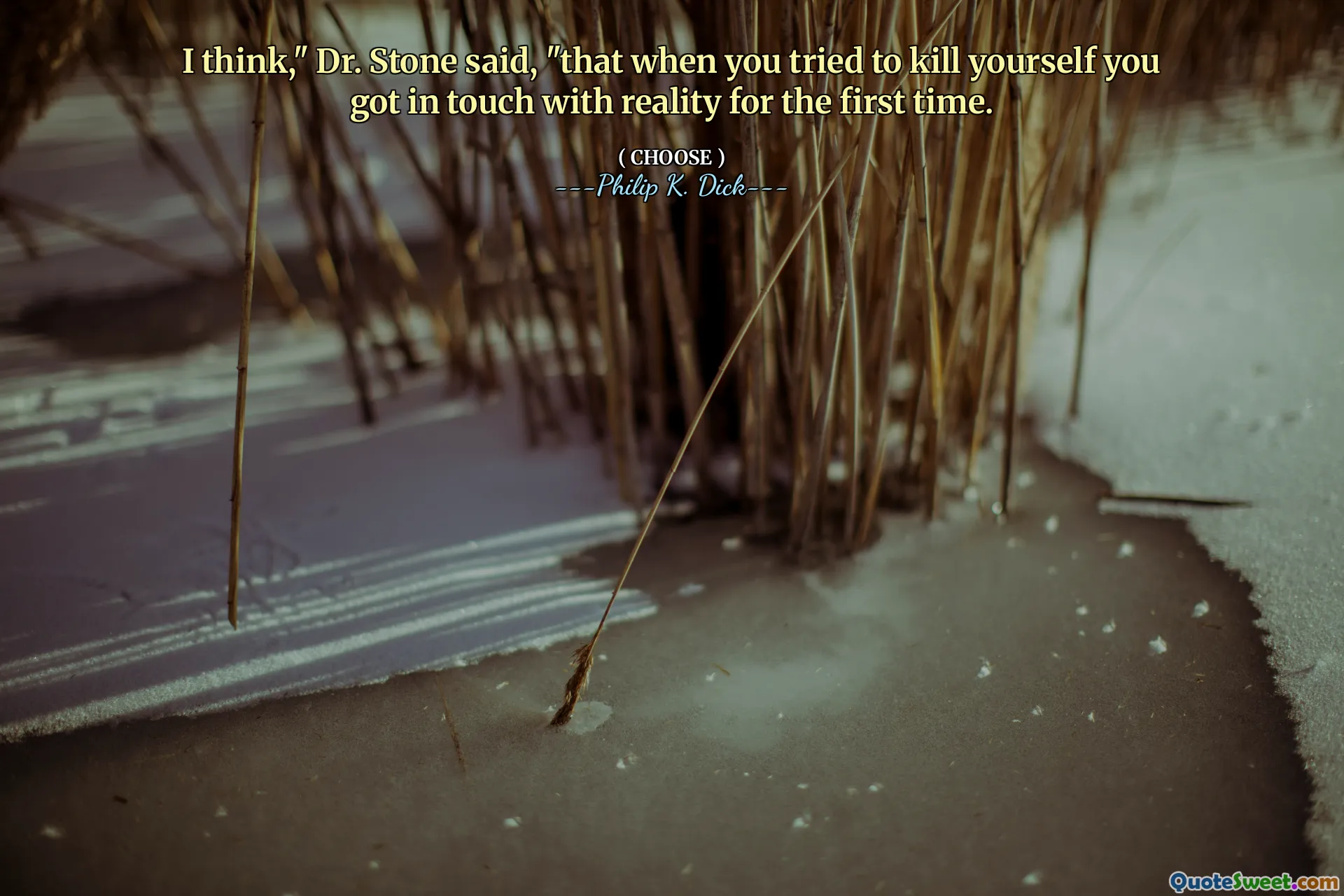 I think," Dr. Stone said, "that when you tried to kill yourself you got in touch with reality for the first time.