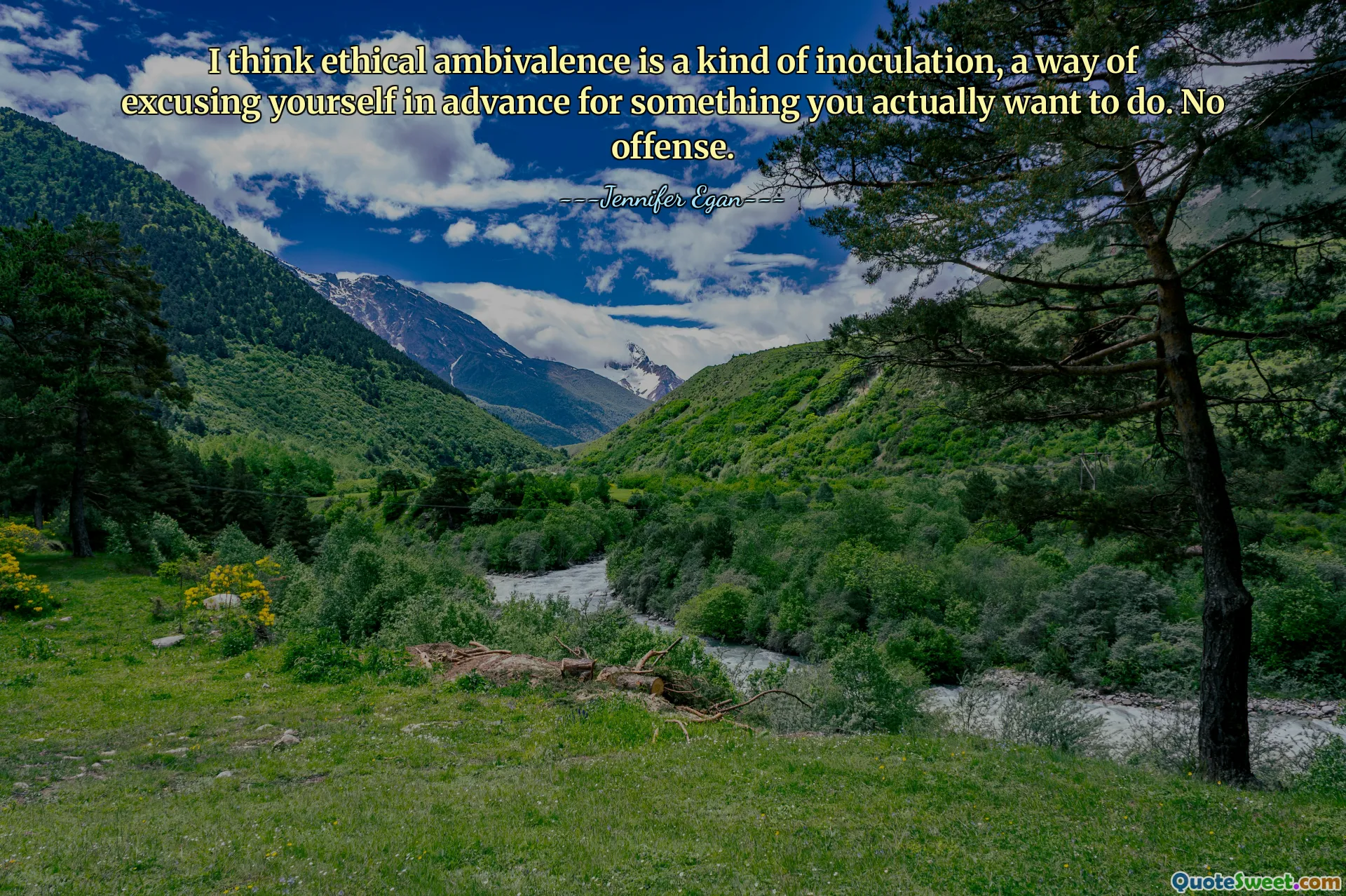 I think ethical ambivalence is a kind of inoculation, a way of excusing yourself in advance for something you actually want to do. No offense.