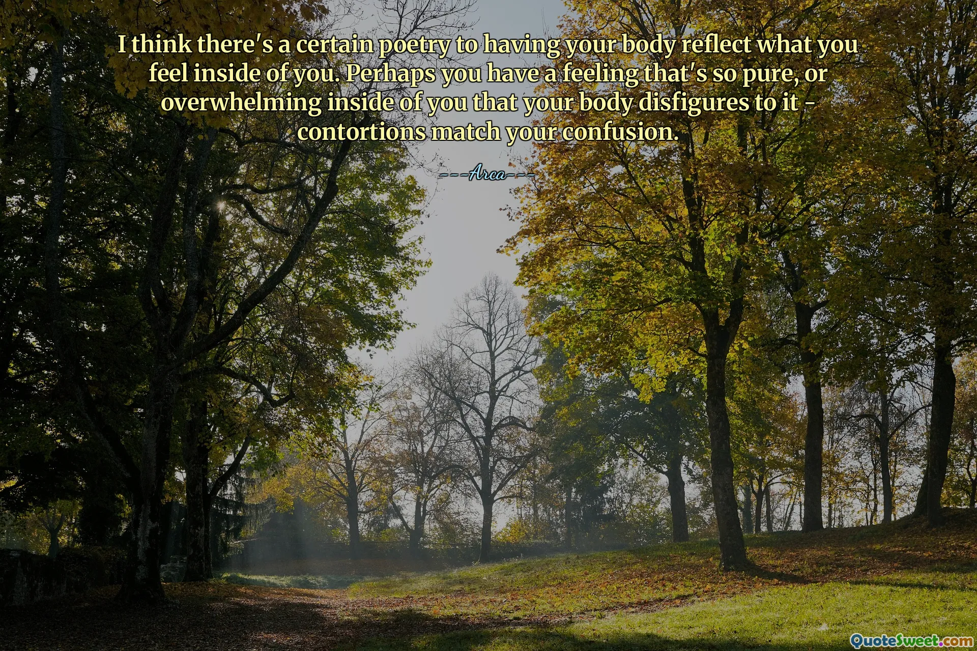 I think there's a certain poetry to having your body reflect what you feel inside of you. Perhaps you have a feeling that's so pure, or overwhelming inside of you that your body disfigures to it - contortions match your confusion.