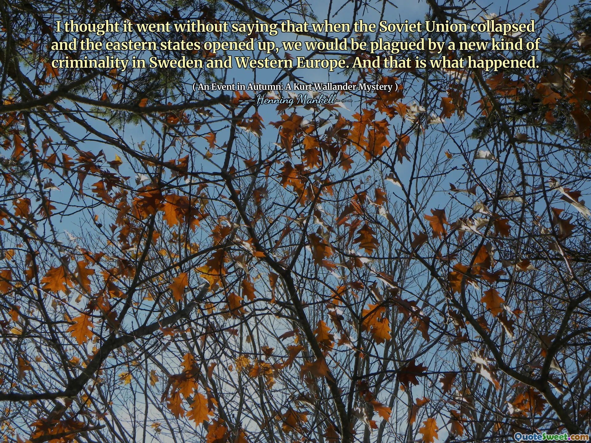 I thought it went without saying that when the Soviet Union collapsed and the eastern states opened up, we would be plagued by a new kind of criminality in Sweden and Western Europe. And that is what happened.