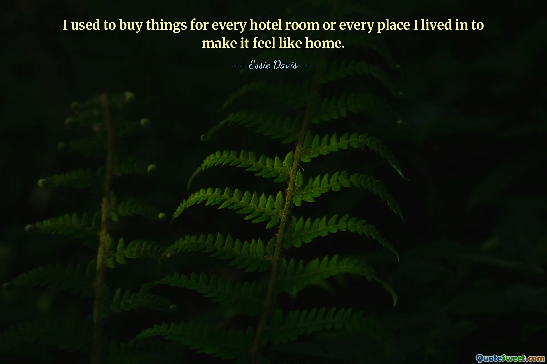 I used to buy things for every hotel room or every place I lived in to make it feel like home.