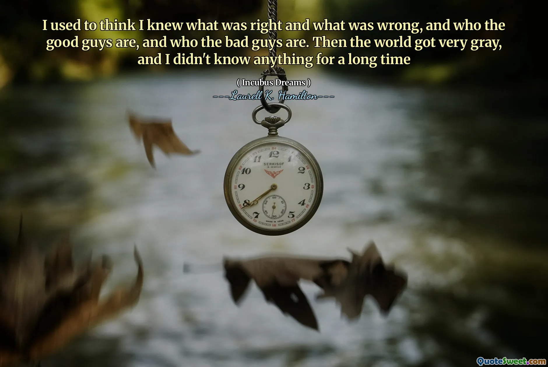 I used to think I knew what was right and what was wrong, and who the good guys are, and who the bad guys are. Then the world got very gray, and I didn't know anything for a long time