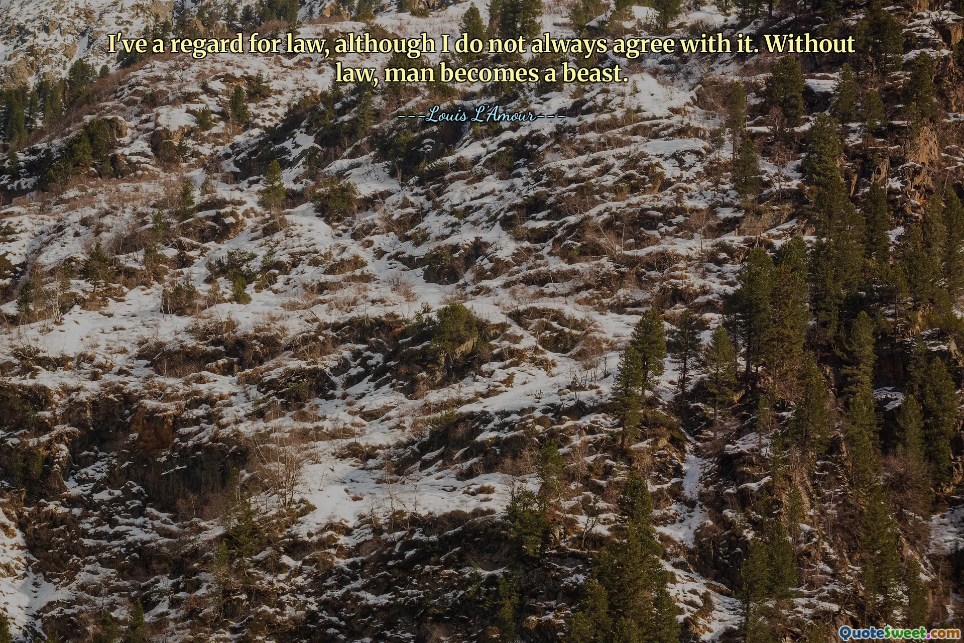 I've a regard for law, although I do not always agree with it. Without law, man becomes a beast.