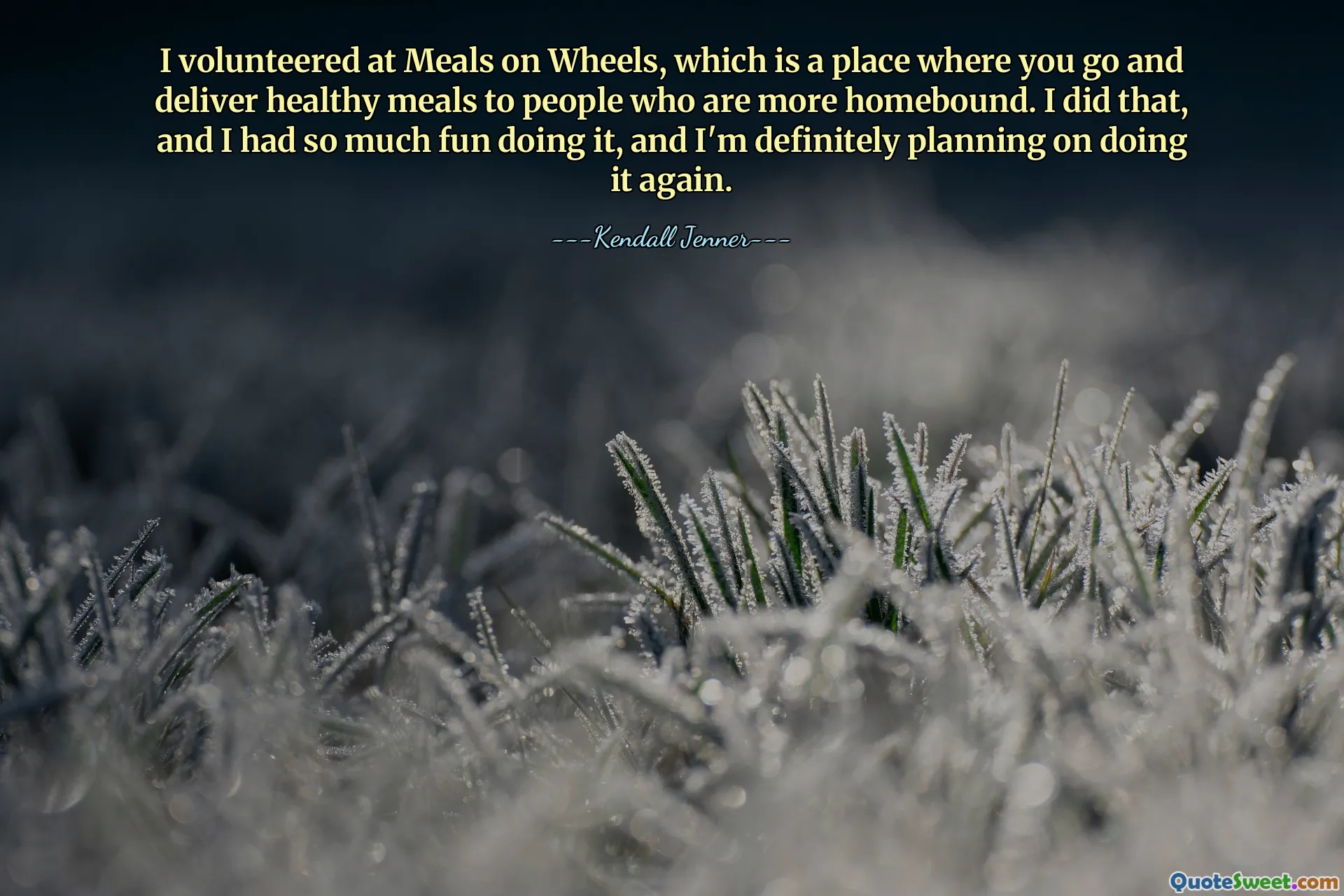 I volunteered at Meals on Wheels, which is a place where you go and deliver healthy meals to people who are more homebound. I did that, and I had so much fun doing it, and I'm definitely planning on doing it again.
