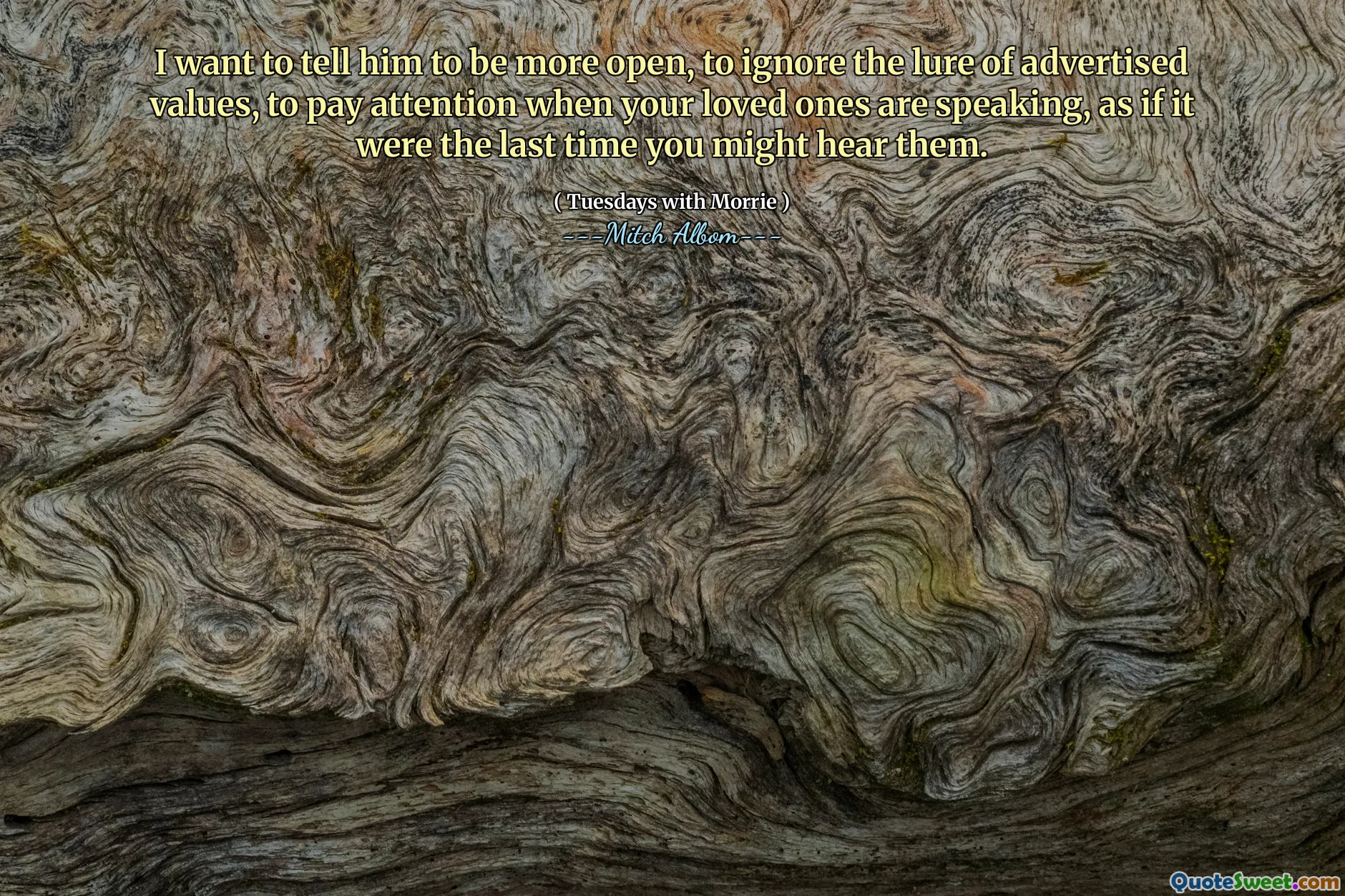 I want to tell him to be more open, to ignore the lure of advertised values, to pay attention when your loved ones are speaking, as if it were the last time you might hear them.