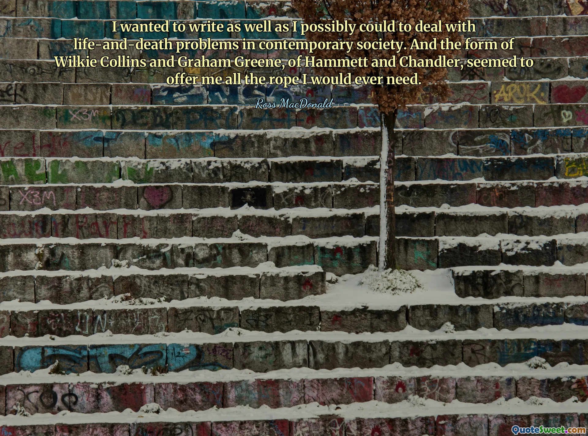 I wanted to write as well as I possibly could to deal with life-and-death problems in contemporary society. And the form of Wilkie Collins and Graham Greene, of Hammett and Chandler, seemed to offer me all the rope I would ever need.