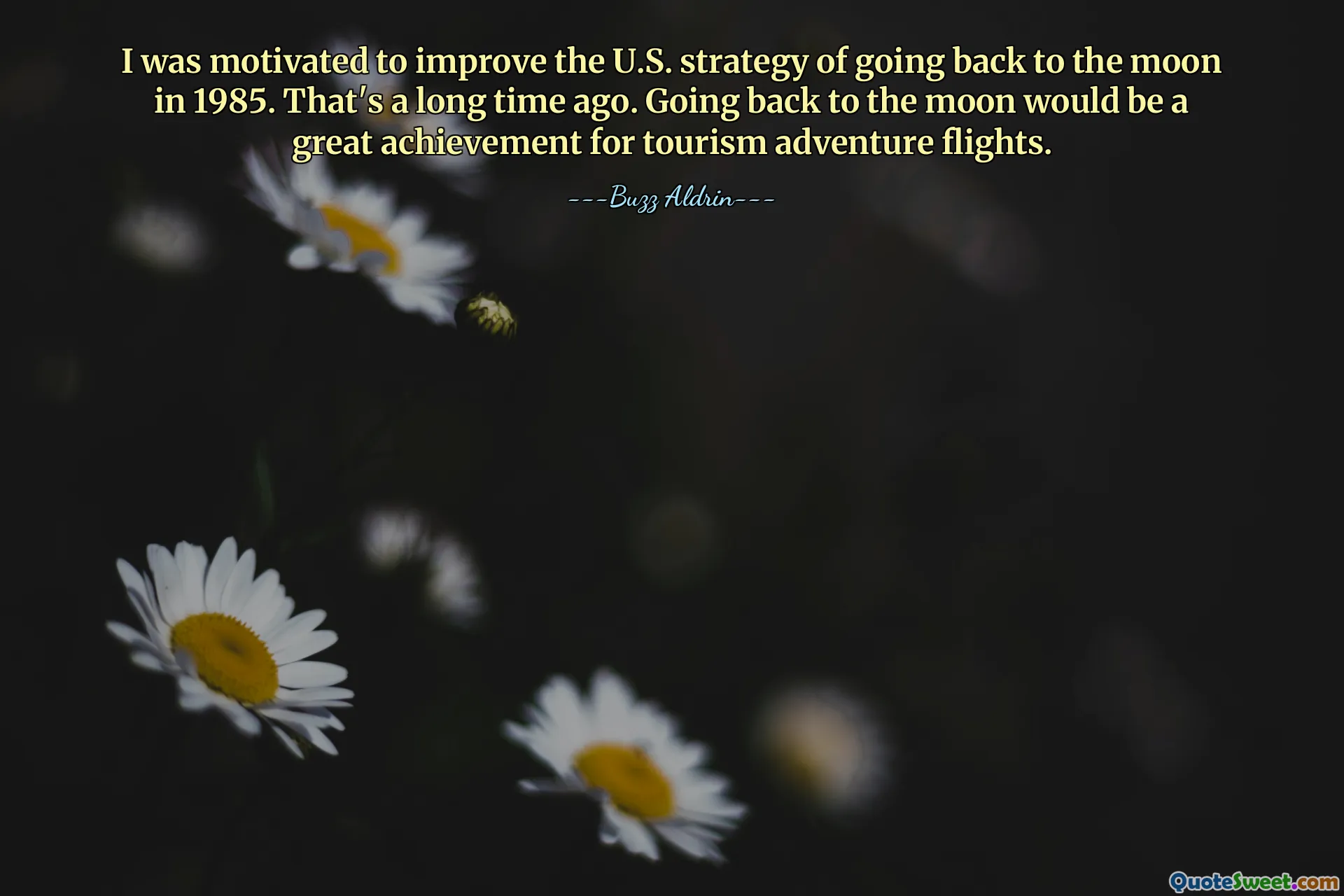 I was motivated to improve the U.S. strategy of going back to the moon in 1985. That's a long time ago. Going back to the moon would be a great achievement for tourism adventure flights.