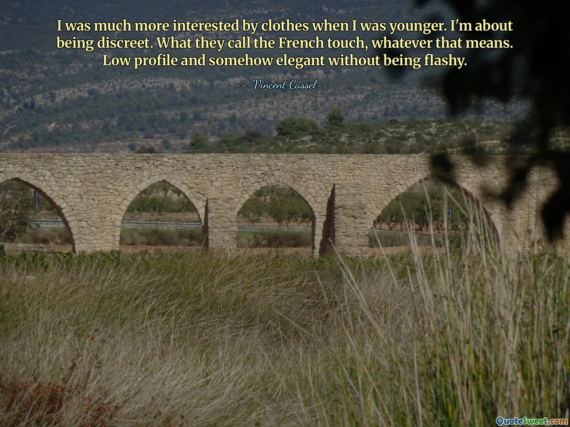 I was much more interested by clothes when I was younger. I'm about being discreet. What they call the French touch, whatever that means. Low profile and somehow elegant without being flashy.