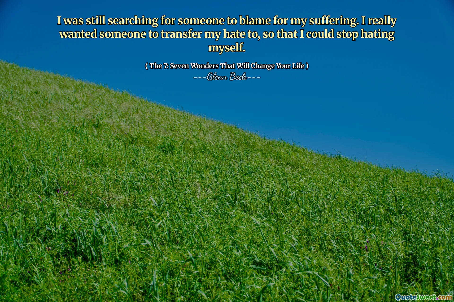 I was still searching for someone to blame for my suffering. I really wanted someone to transfer my hate to, so that I could stop hating myself.