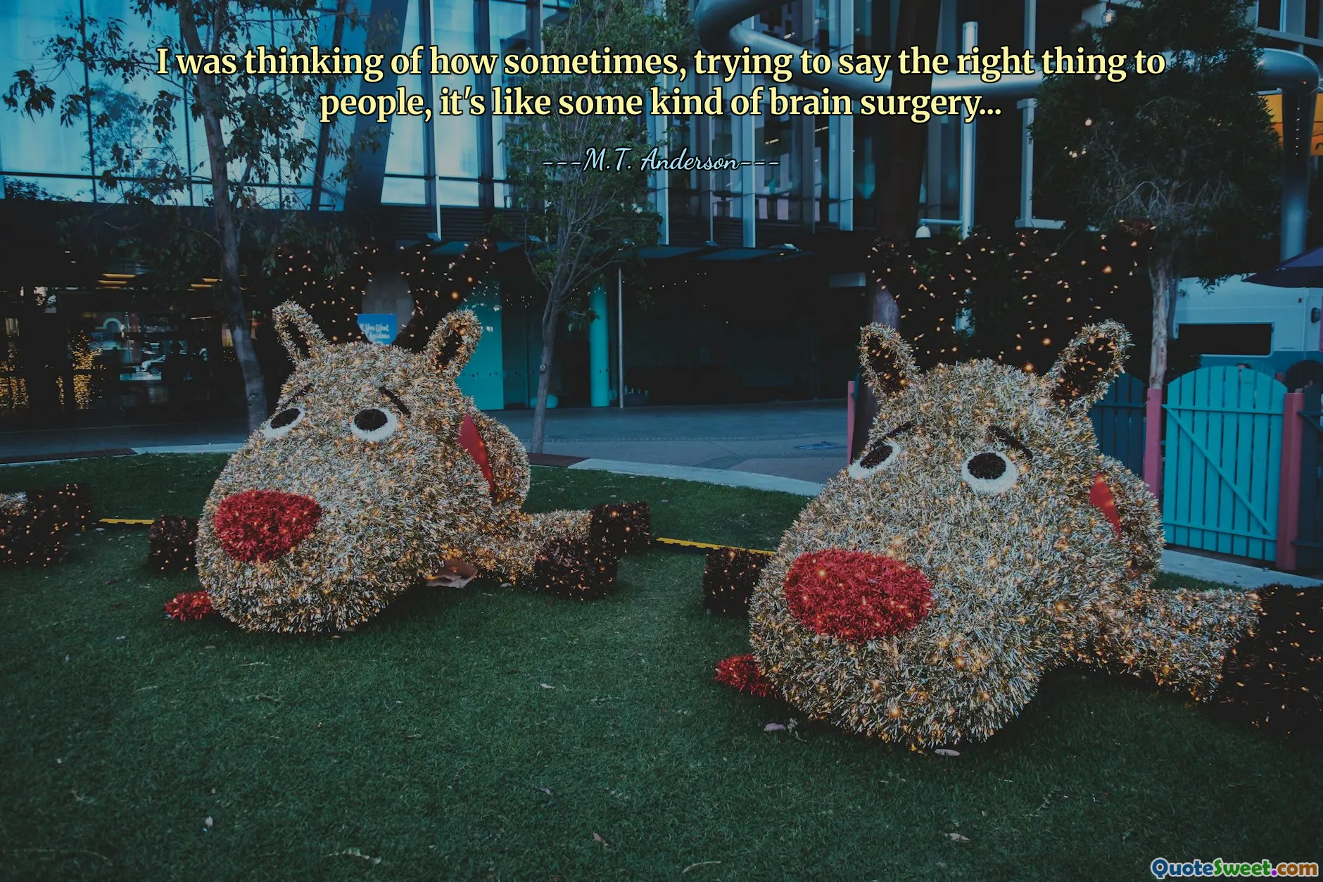 I was thinking of how sometimes, trying to say the right thing to people, it's like some kind of brain surgery...