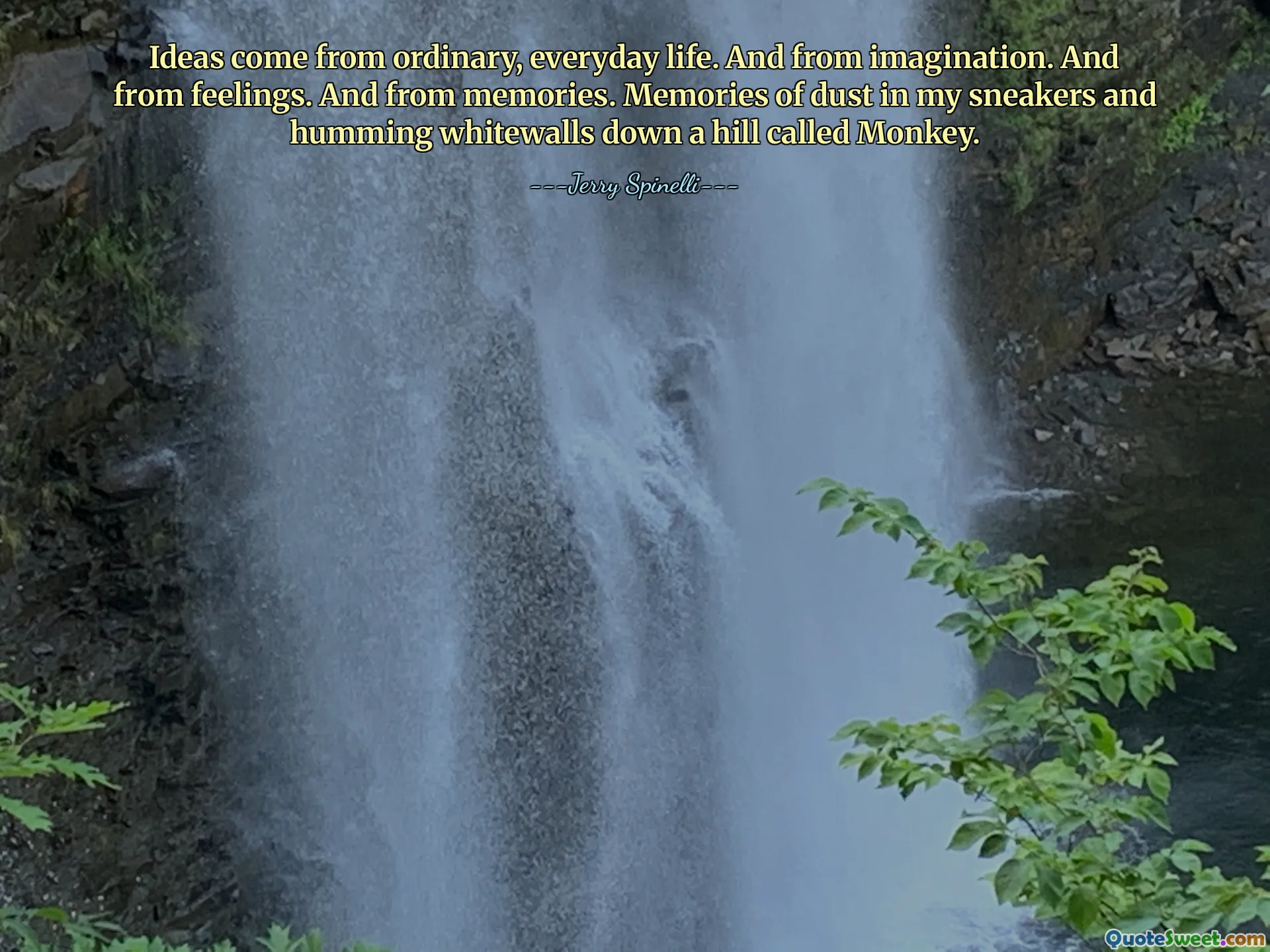 아이디어는 평범한 일상에서 나옵니다. 그리고 상상에서. 그리고 감정에서. 그리고 추억에서. 내 운동화 속의 먼지와 원숭이라는 언덕 아래로 윙윙거리는 흰 벽에 대한 기억.