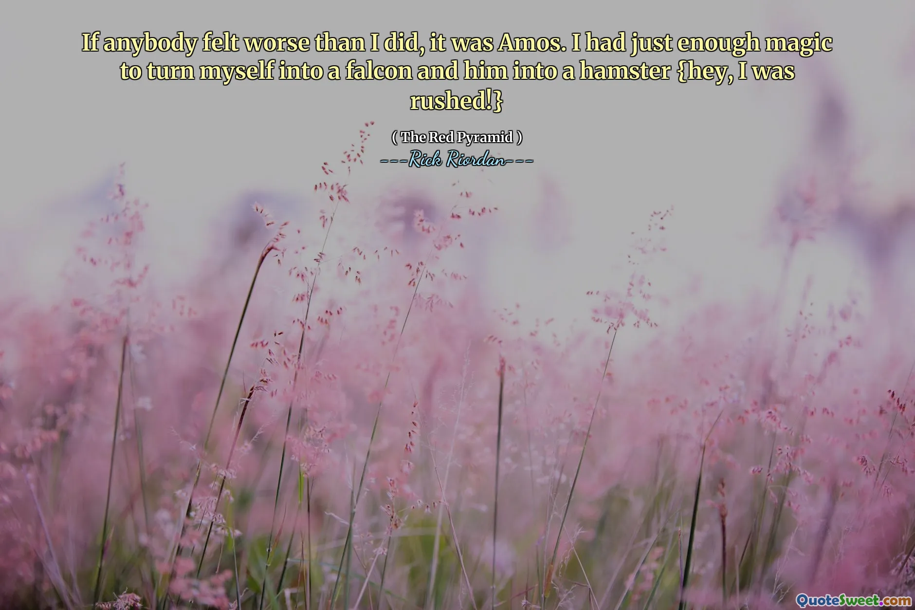 If anybody felt worse than I did, it was Amos. I had just enough magic to turn myself into a falcon and him into a hamster {hey, I was rushed!}