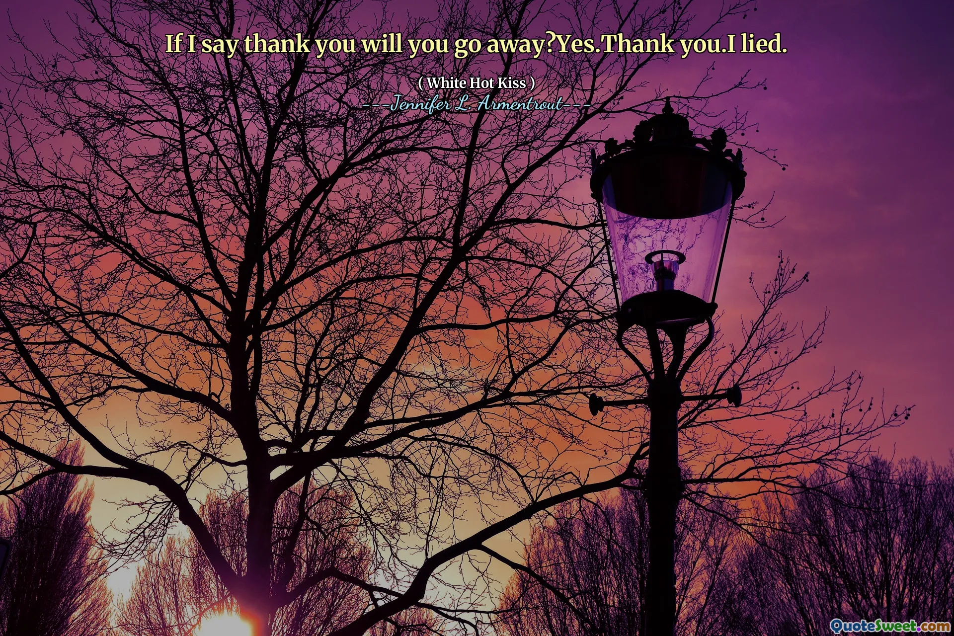 If I say thank you will you go away?Yes.Thank you.I lied.