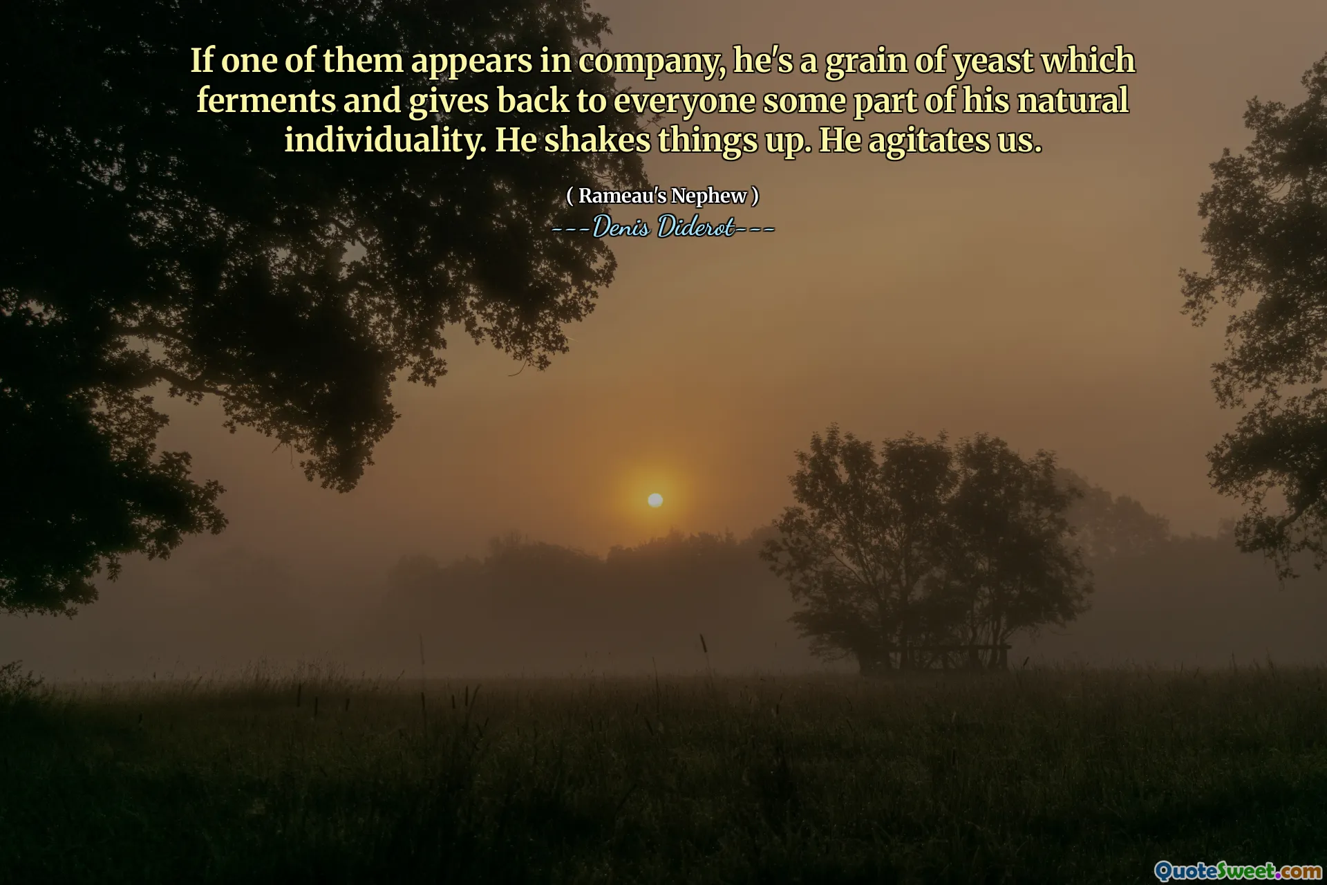 If one of them appears in company, he's a grain of yeast which ferments and gives back to everyone some part of his natural individuality. He shakes things up. He agitates us.