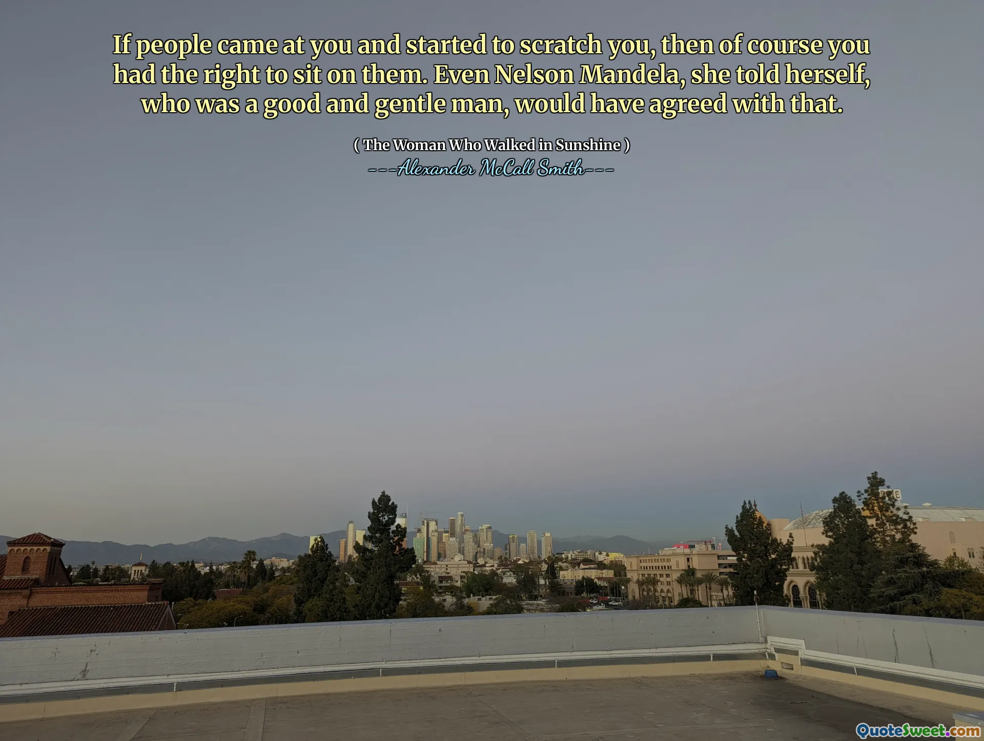 If people came at you and started to scratch you, then of course you had the right to sit on them. Even Nelson Mandela, she told herself, who was a good and gentle man, would have agreed with that.