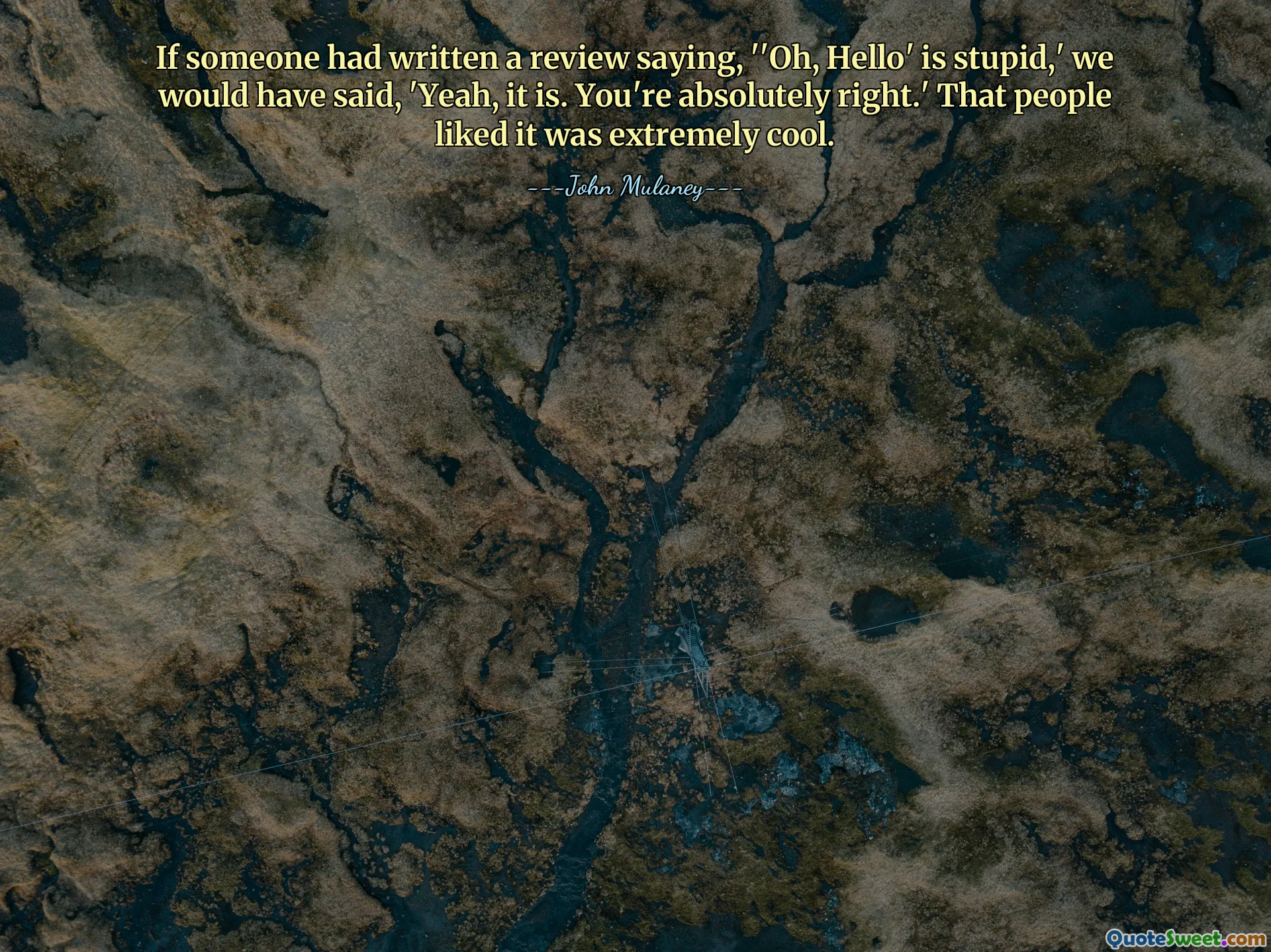 If someone had written a review saying, ''Oh, Hello' is stupid,' we would have said, 'Yeah, it is. You're absolutely right.' That people liked it was extremely cool.
