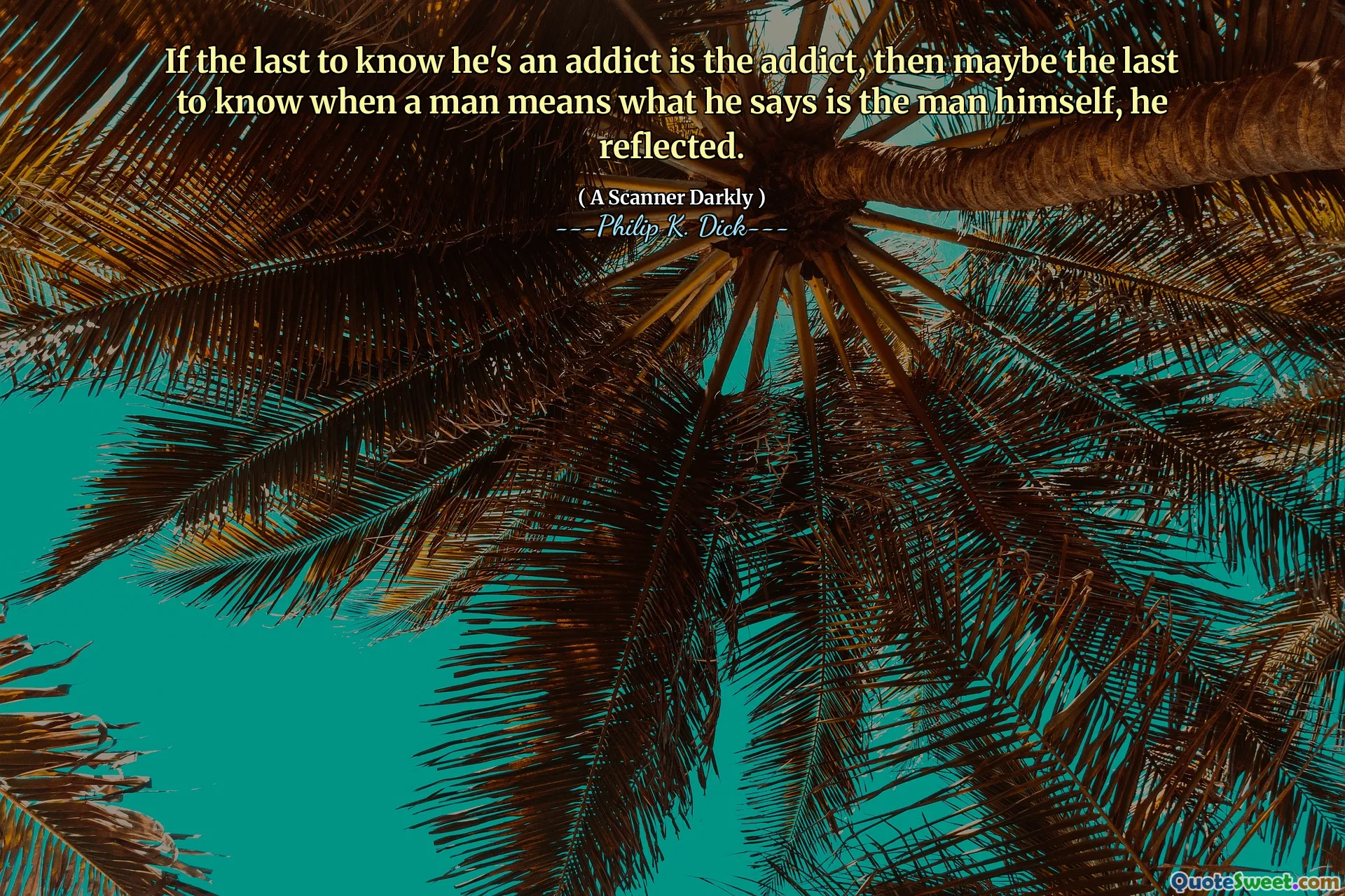 Pokud je poslední vědět, že je závislý, je narkoman, pak možná poslední vědět, kdy člověk znamená to, co říká, je sám muž, přemýšlel.