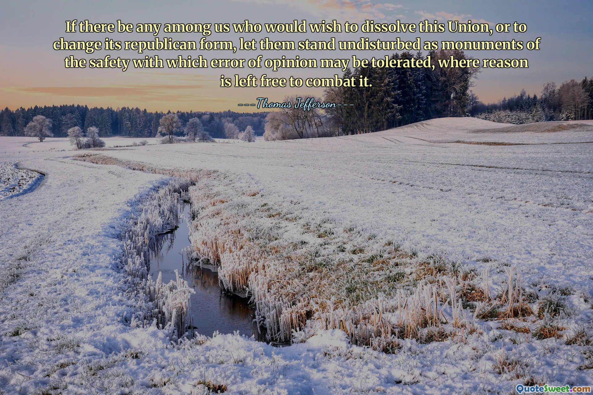 If there be any among us who would wish to dissolve this Union, or to change its republican form, let them stand undisturbed as monuments of the safety with which error of opinion may be tolerated, where reason is left free to combat it.