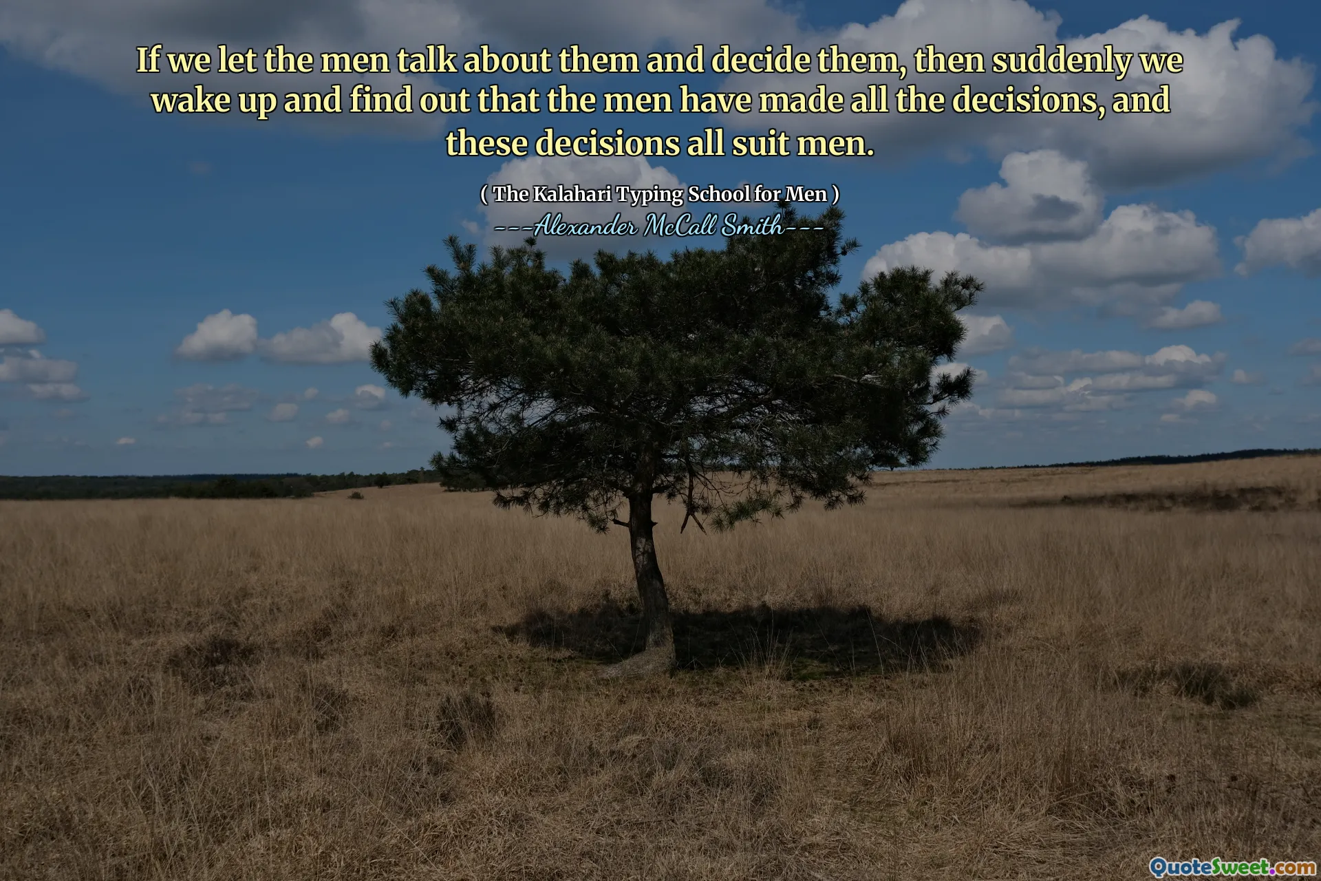 Jeśli pozwolimy mężczyznom mówić o nich i decydujemy, nagle budzimy się i dowiemy się, że mężczyźni podjęli wszystkie decyzje, a te decyzje odpowiadają mężczyznom.