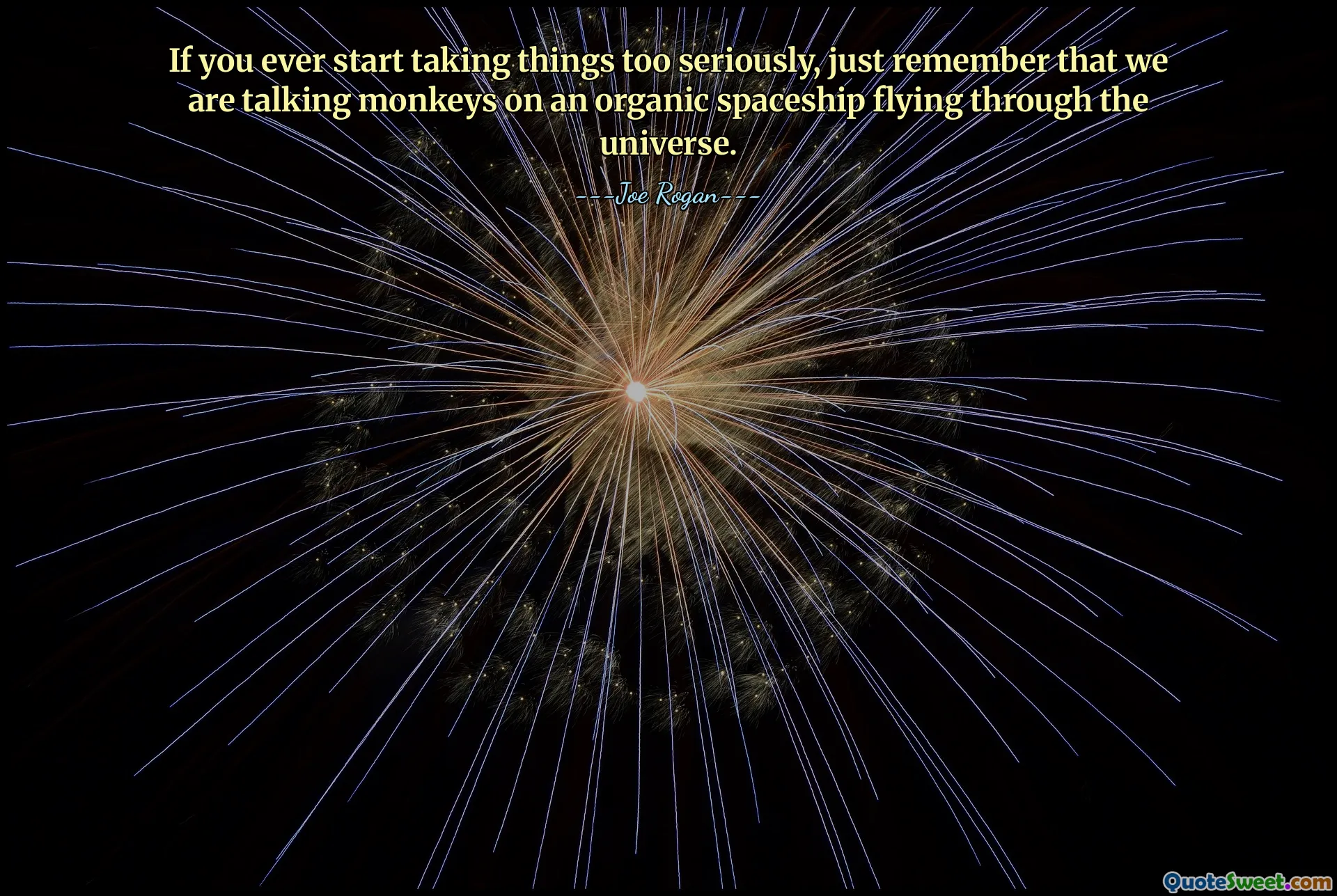 If you ever start taking things too seriously, just remember that we are talking monkeys on an organic spaceship flying through the universe.