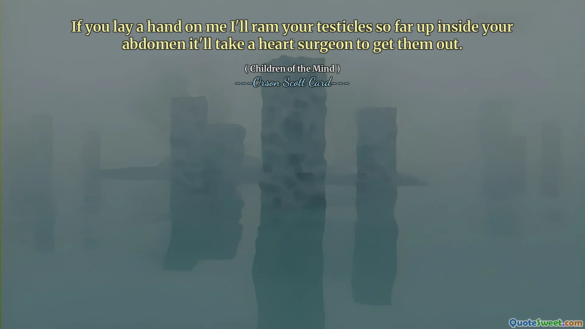 Jeśli położysz na mnie rękę, wbiję ci jądra tak głęboko w brzuch, że potrzebny będzie kardiochirurg, żeby je wyciągnąć.