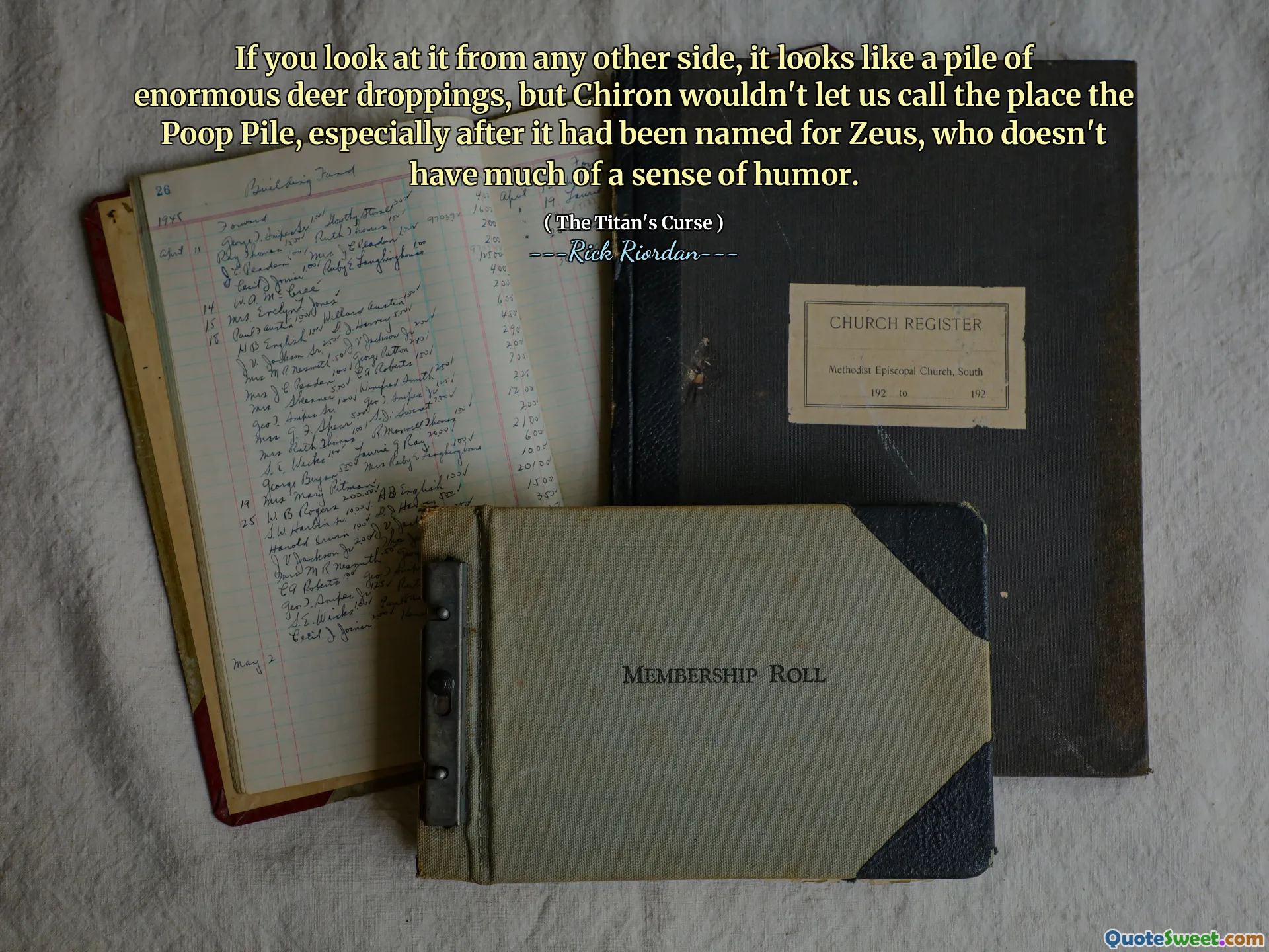 If you look at it from any other side, it looks like a pile of enormous deer droppings, but Chiron wouldn't let us call the place the Poop Pile, especially after it had been named for Zeus, who doesn't have much of a sense of humor.