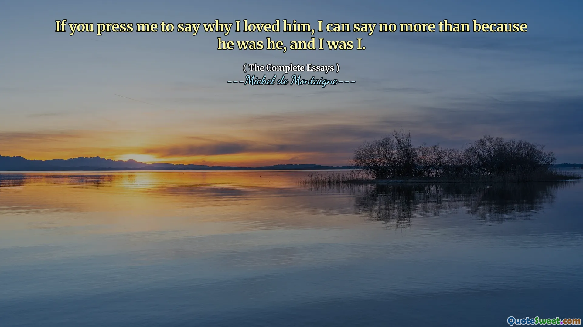 If you press me to say why I loved him, I can say no more than because he was he, and I was I.