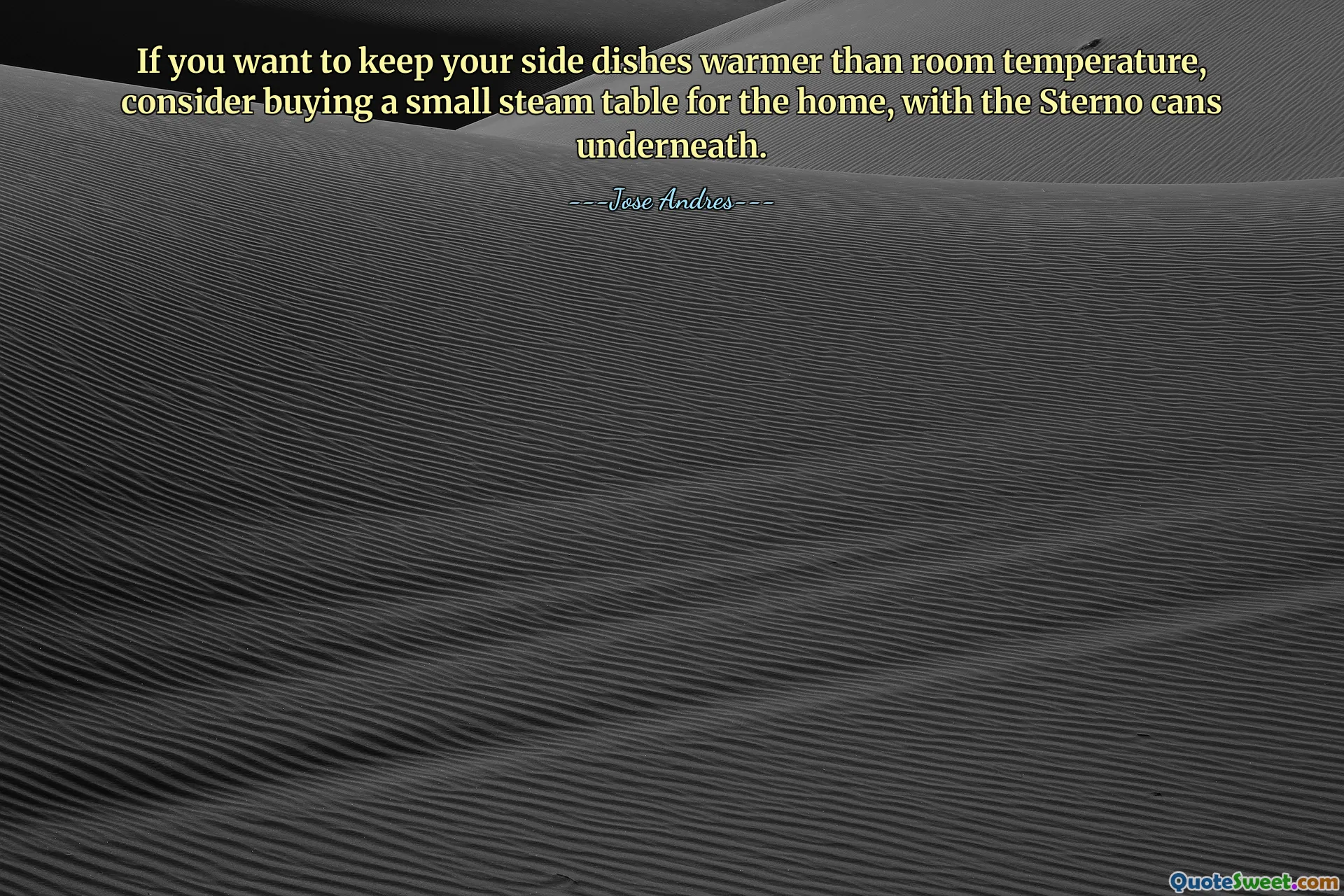 If you want to keep your side dishes warmer than room temperature, consider buying a small steam table for the home, with the Sterno cans underneath.