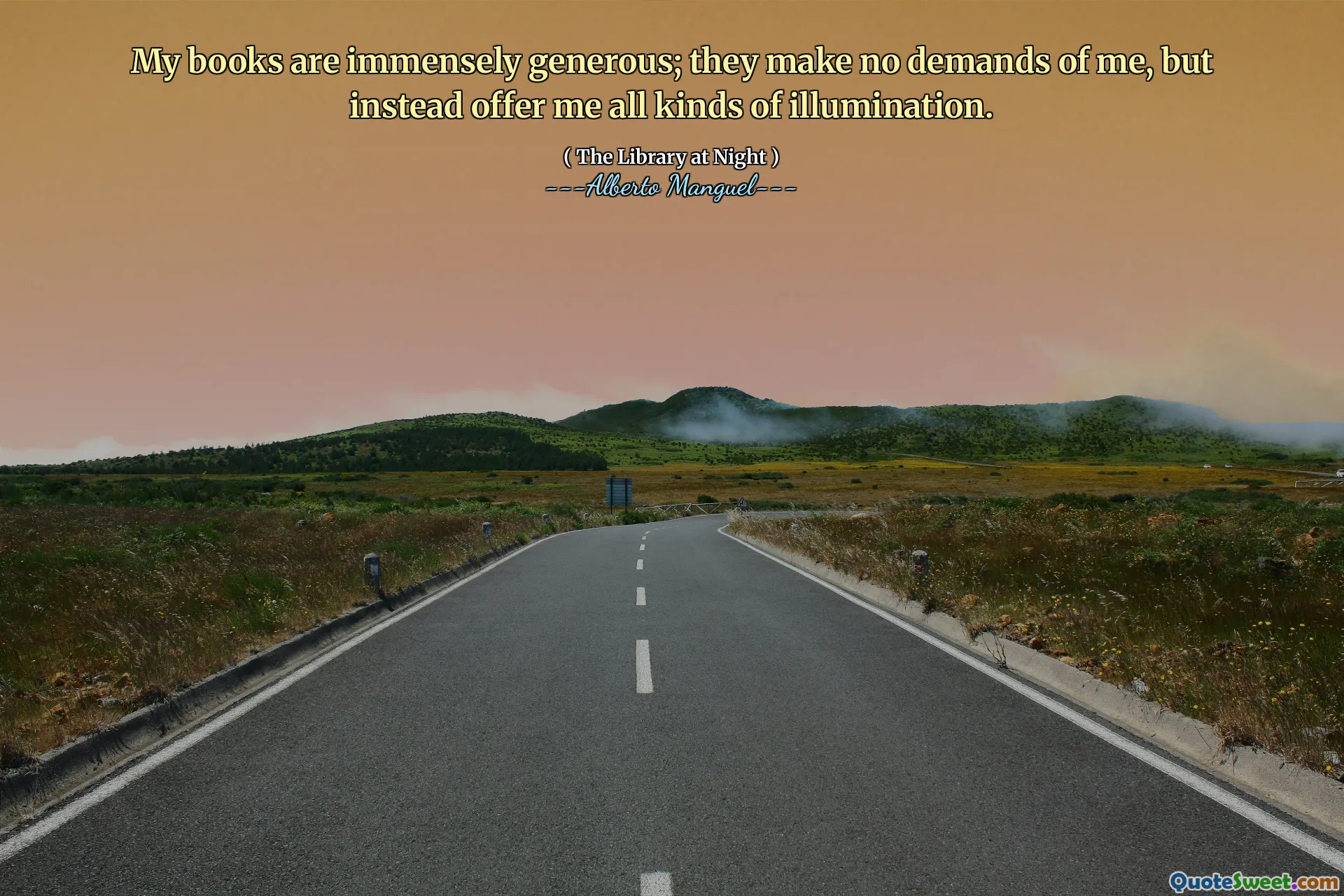 My books are immensely generous; they make no demands of me, but instead offer me all kinds of illumination.