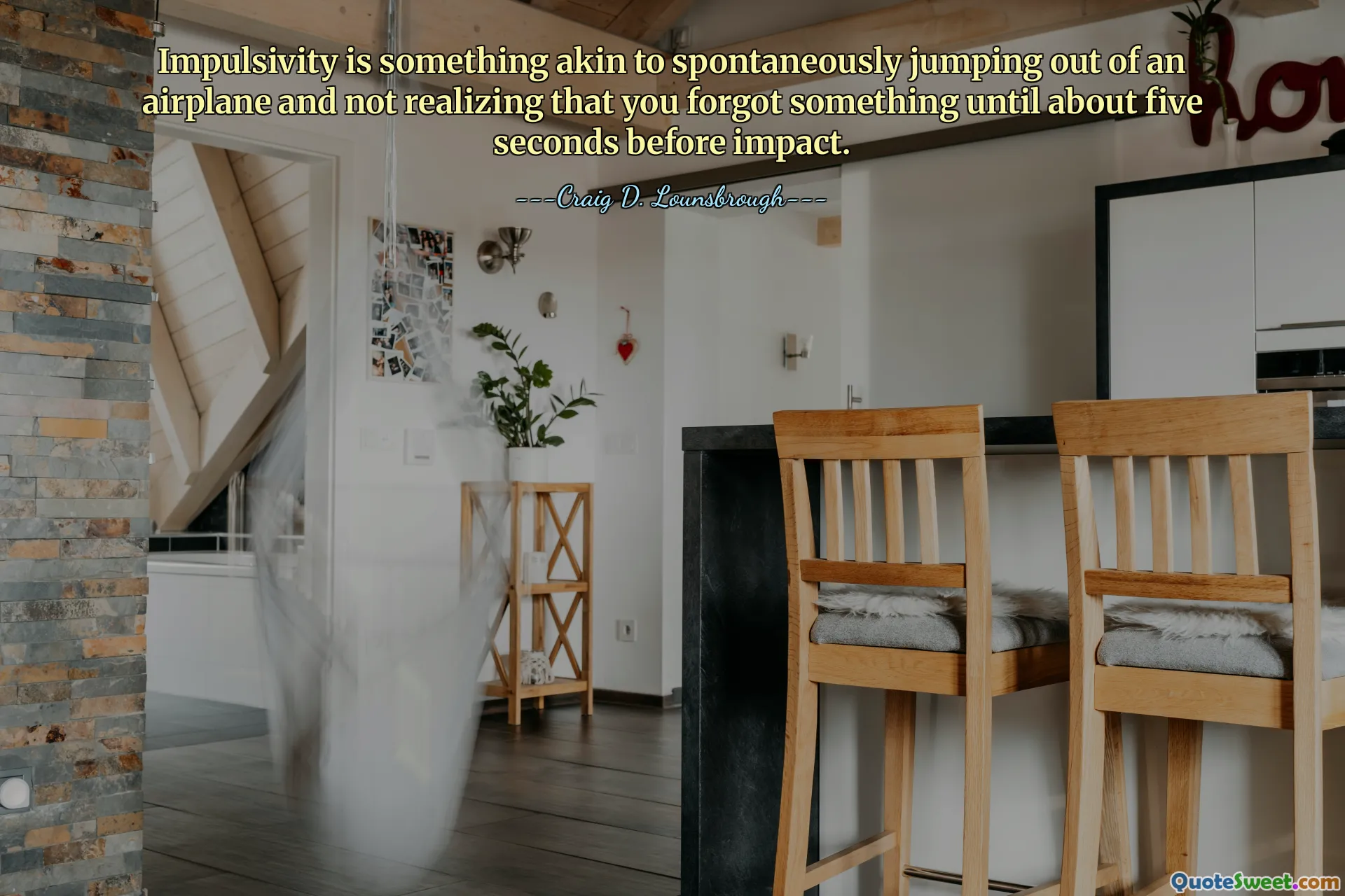 Impulsivity is something akin to spontaneously jumping out of an airplane and not realizing that you forgot something until about five seconds before impact.