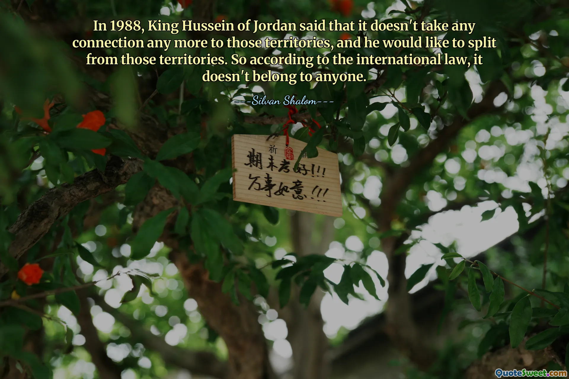 In 1988, King Hussein of Jordan said that it doesn't take any connection any more to those territories, and he would like to split from those territories. So according to the international law, it doesn't belong to anyone.