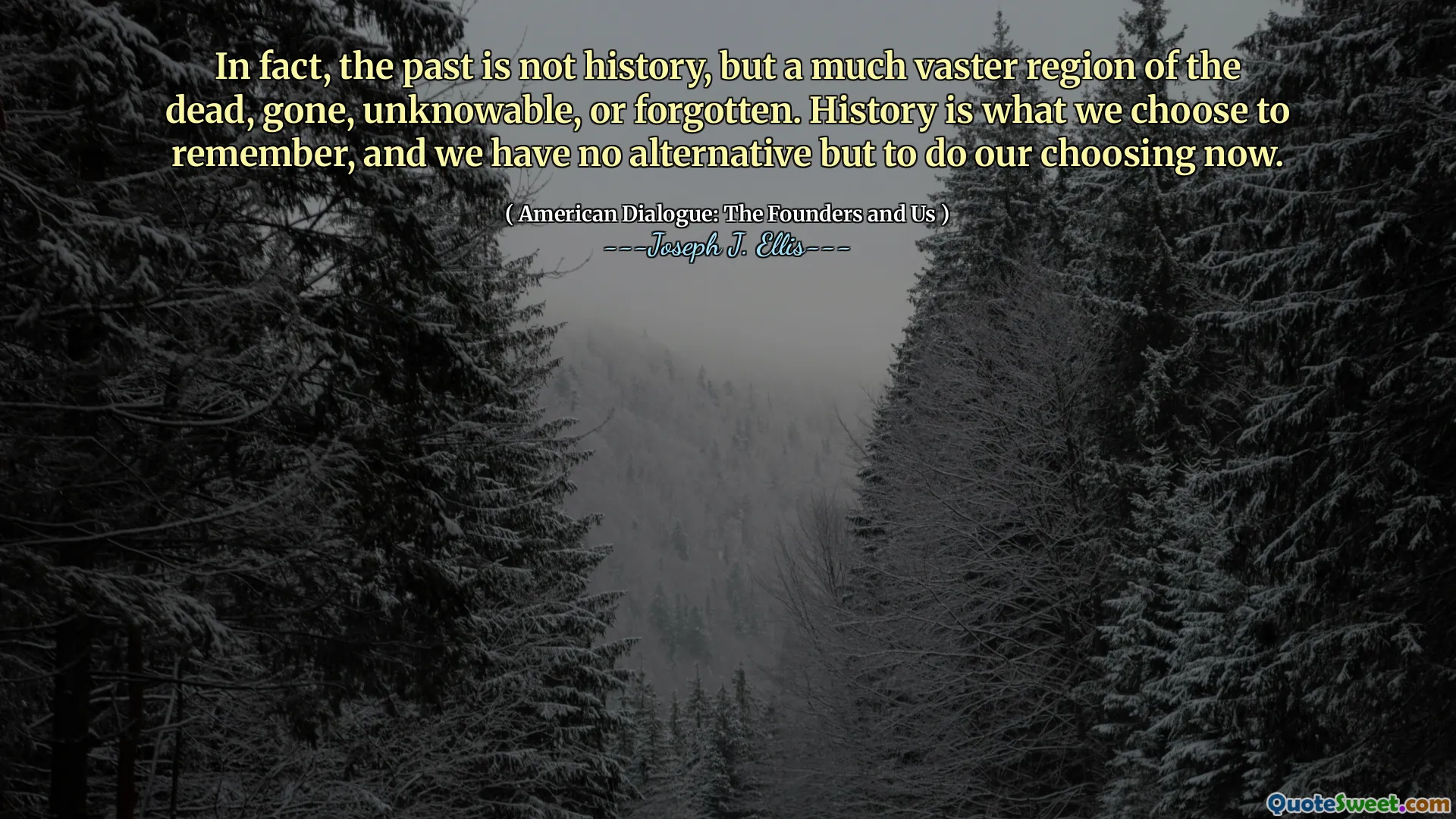 In fact, the past is not history, but a much vaster region of the dead, gone, unknowable, or forgotten. History is what we choose to remember, and we have no alternative but to do our choosing now.