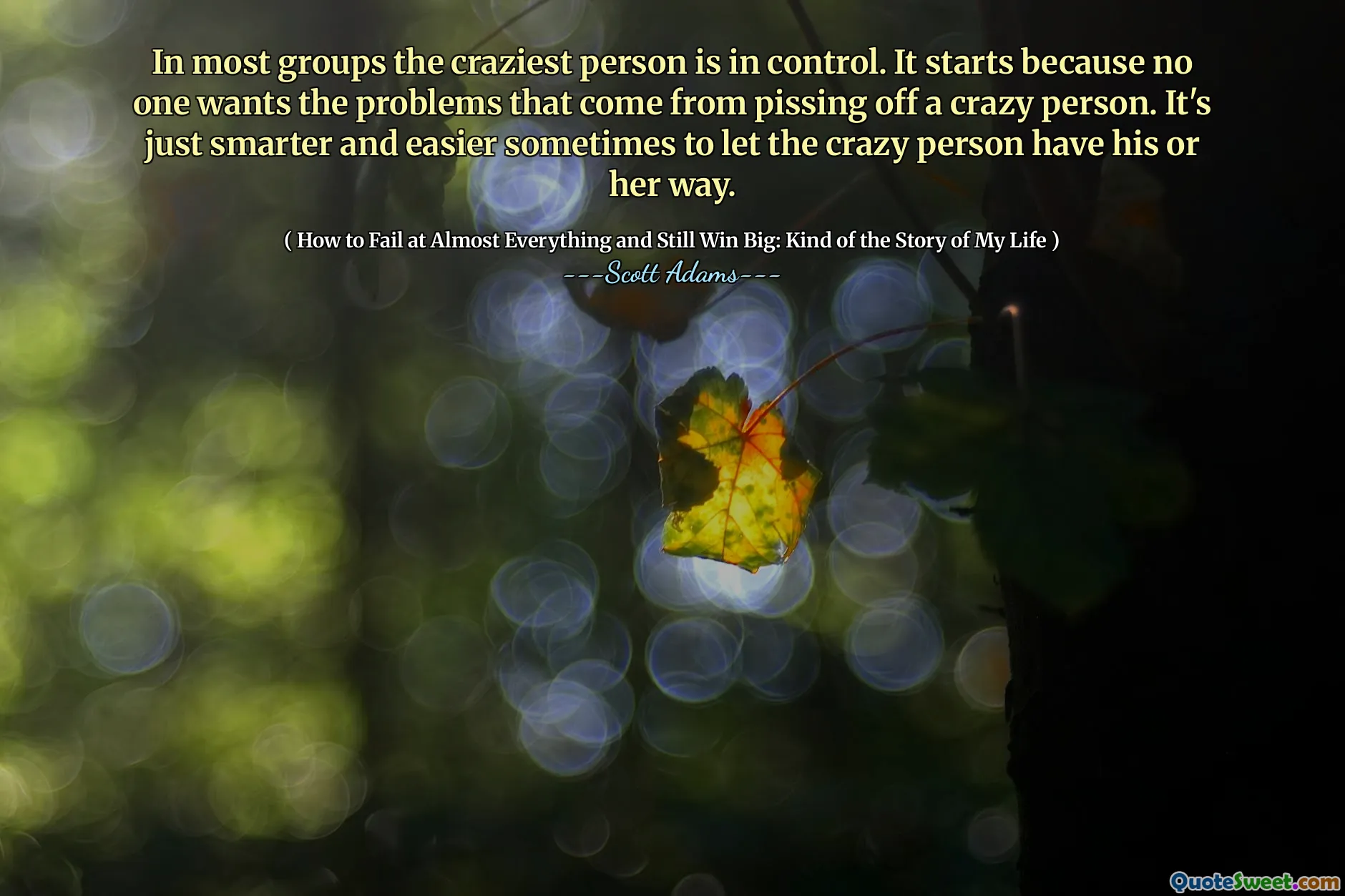 在大多数小组中，最疯狂的人正在控制。之所以开始，是因为没有人想要惹恼一个疯狂的人带来的问题。有时让疯子拥有自己的方式，这只是更聪明，更容易。