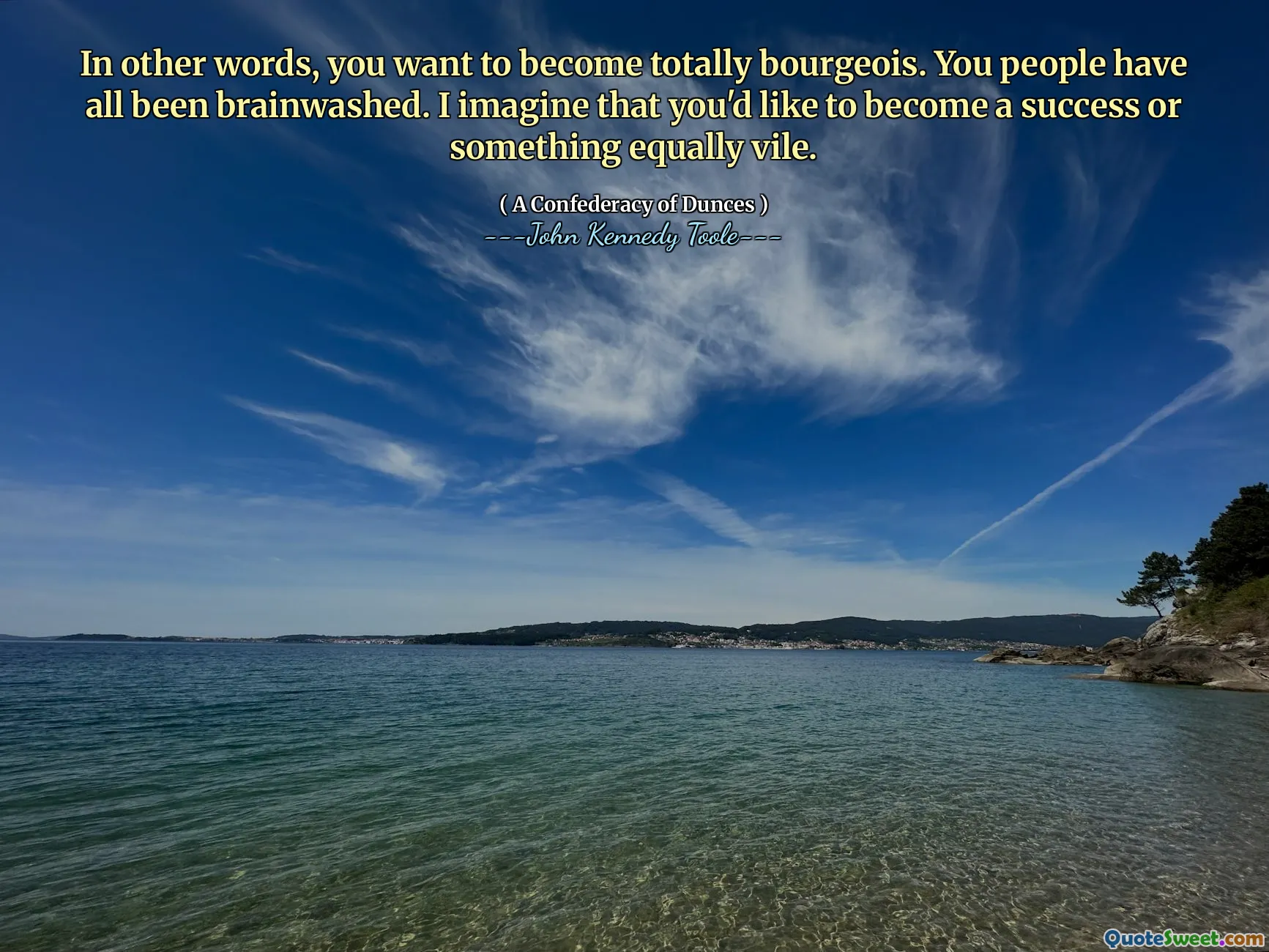 In other words, you want to become totally bourgeois. You people have all been brainwashed. I imagine that you'd like to become a success or something equally vile.