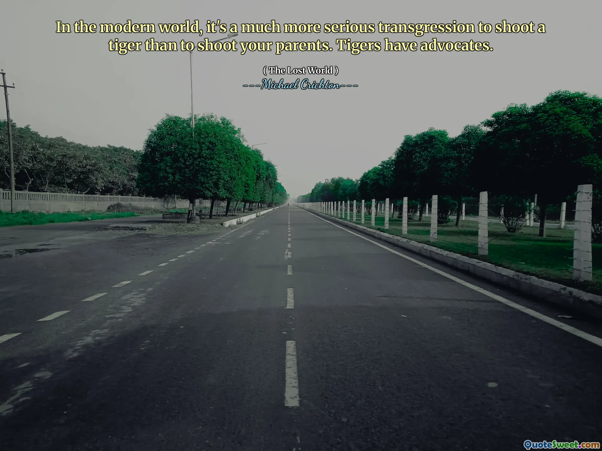 In the modern world, it's a much more serious transgression to shoot a tiger than to shoot your parents. Tigers have advocates.