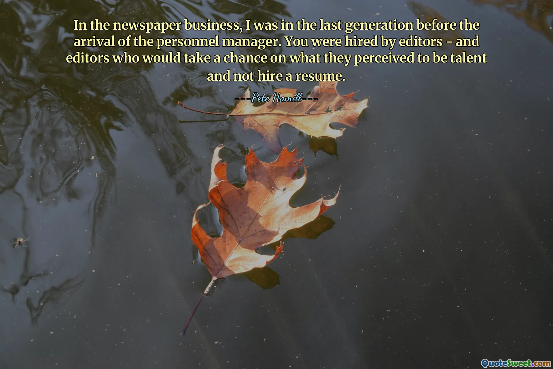 In the newspaper business, I was in the last generation before the arrival of the personnel manager. You were hired by editors - and editors who would take a chance on what they perceived to be talent and not hire a resume.