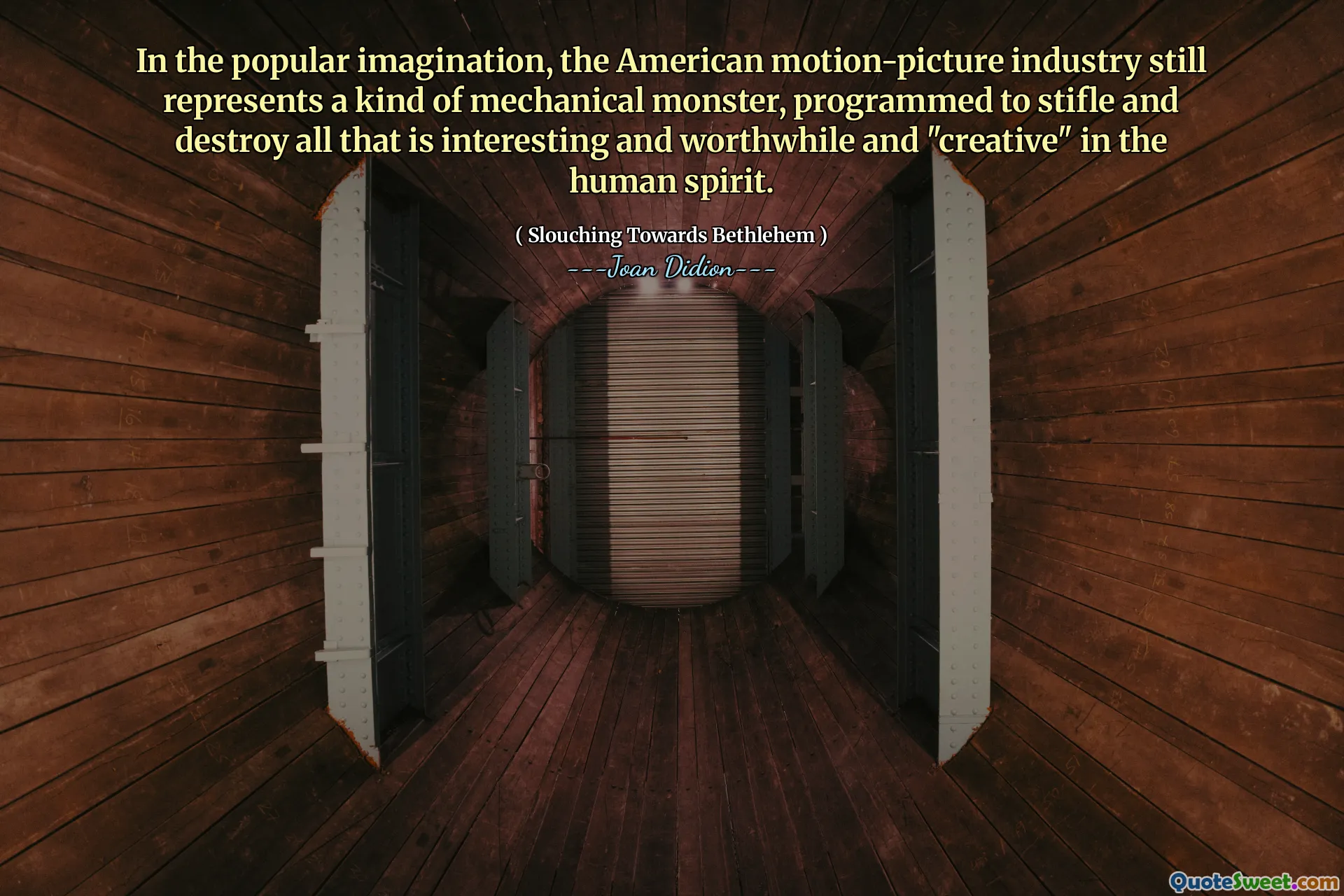 在流行的想象中，美国的电影行业仍然代表着一种机械怪物，以扼杀和摧毁人类精神的所有有趣，有价值和“创造性”的一切。