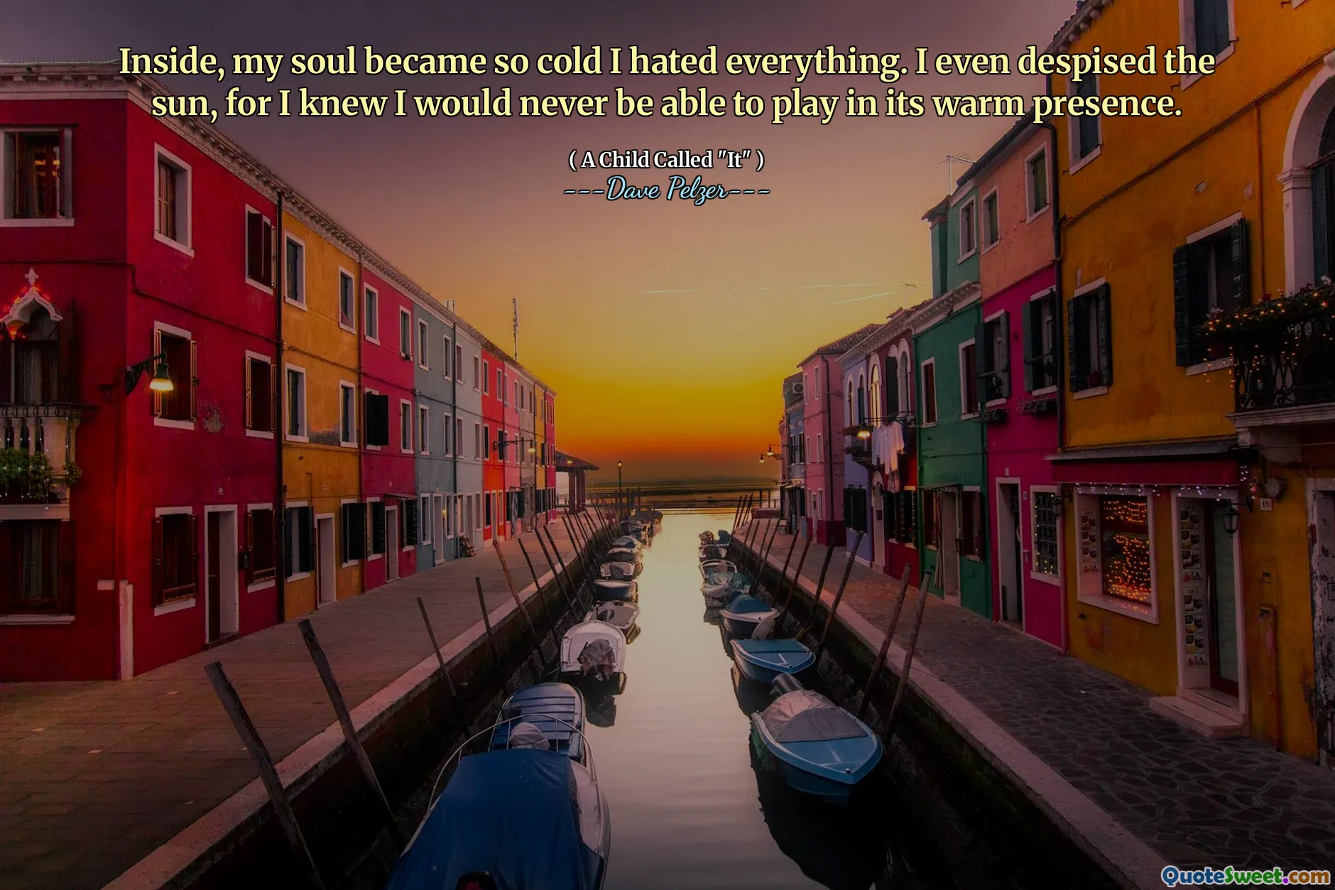 Inside, my soul became so cold I hated everything. I even despised the sun, for I knew I would never be able to play in its warm presence.