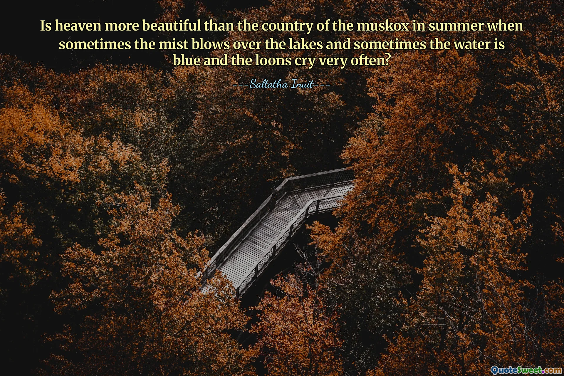 Is heaven more beautiful than the country of the muskox in summer when sometimes the mist blows over the lakes and sometimes the water is blue and the loons cry very often?