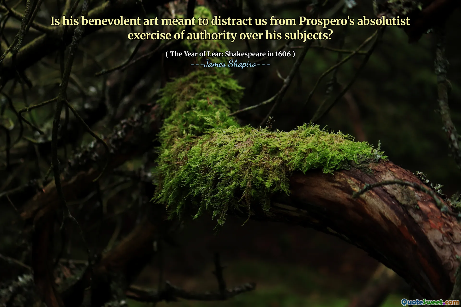 Is his benevolent art meant to distract us from Prospero's absolutist exercise of authority over his subjects?