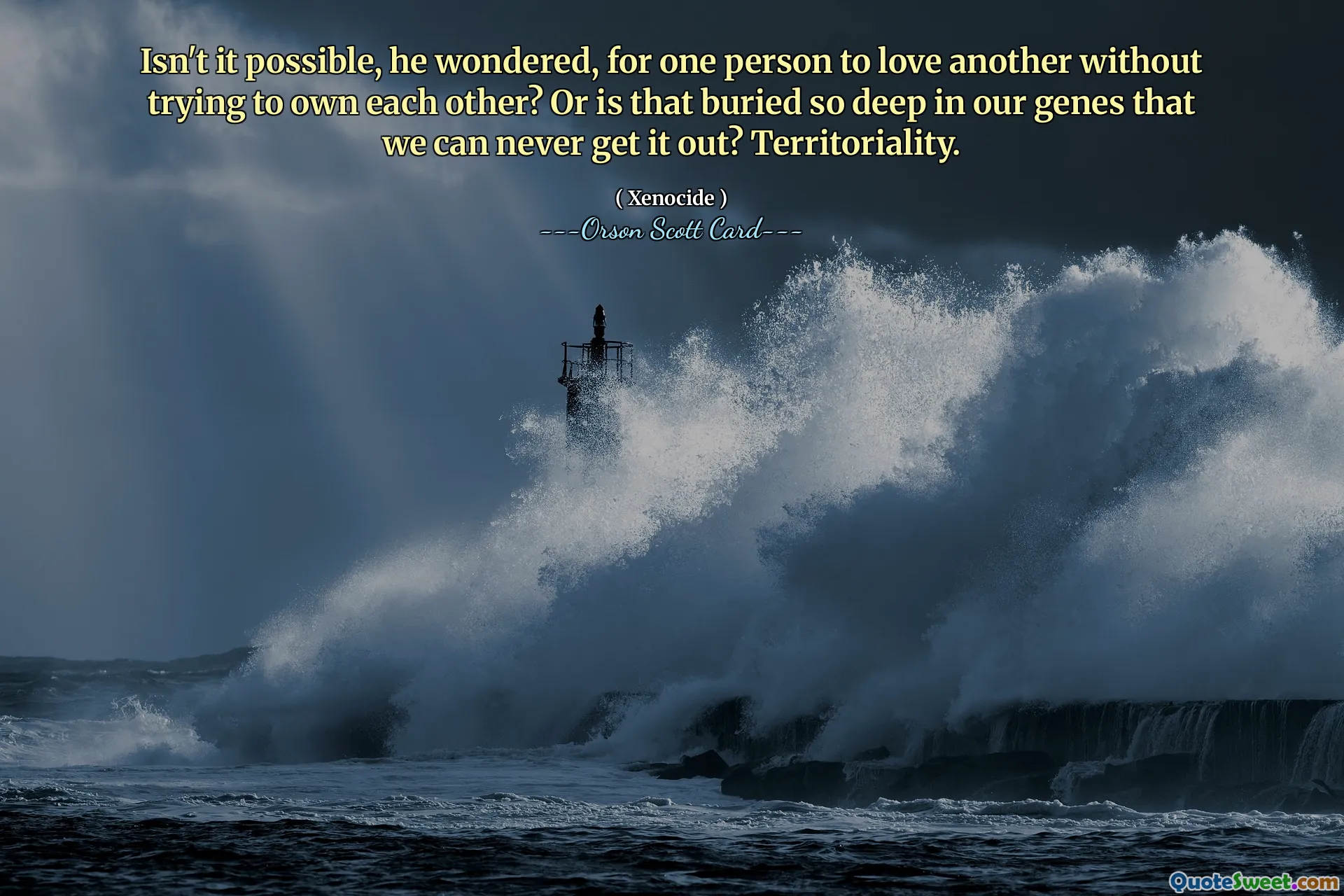 Разве возможно, задавался он вопросом, чтобы один человек любил другого, не пытаясь владеть друг другом? Или это заложено настолько глубоко в наших генах, что мы никогда не сможем избавиться от этого? Территориальность.
