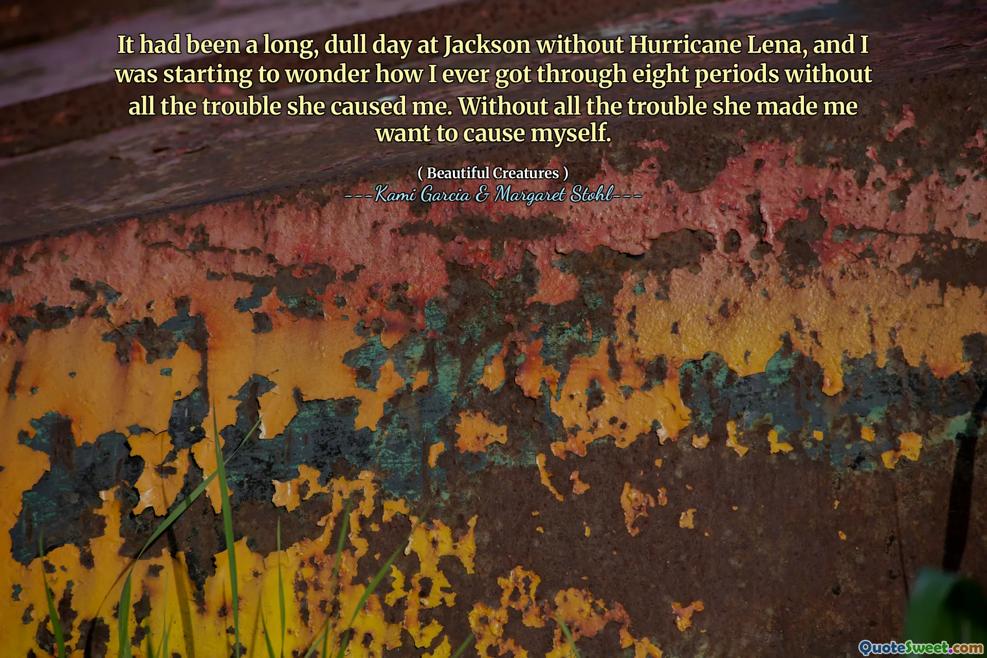 It had been a long, dull day at Jackson without Hurricane Lena, and I was starting to wonder how I ever got through eight periods without all the trouble she caused me. Without all the trouble she made me want to cause myself.
