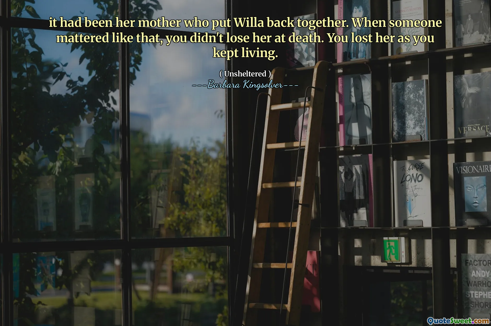 Det hadde vært moren hennes som satte Willa sammen igjen. Når noen betydde noe sånn, mistet du henne ikke ved døden. Du mistet henne mens du fortsatte å leve.